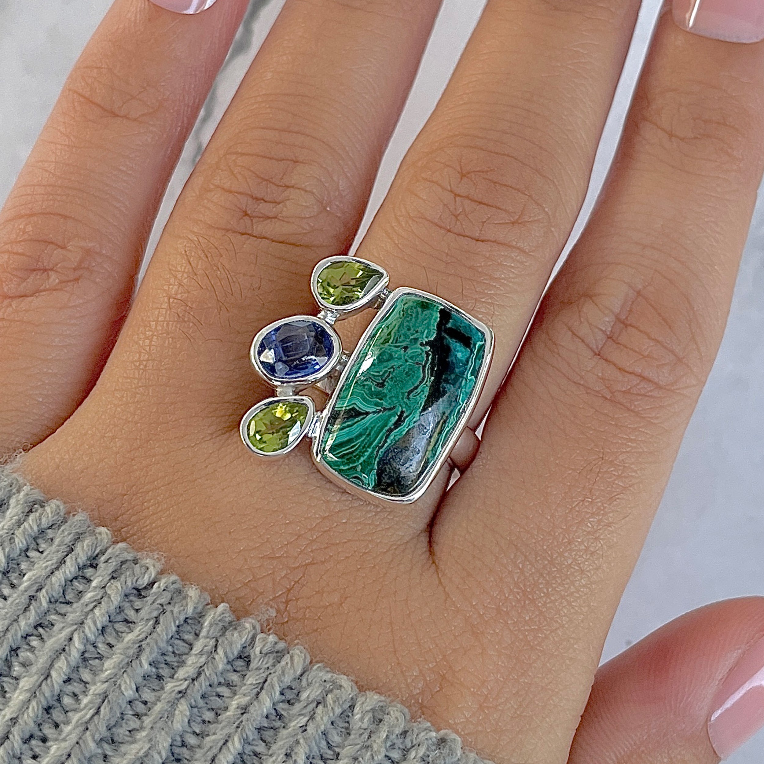 Azurite Malachite Adjustable Ring-(AZM-R-128.)