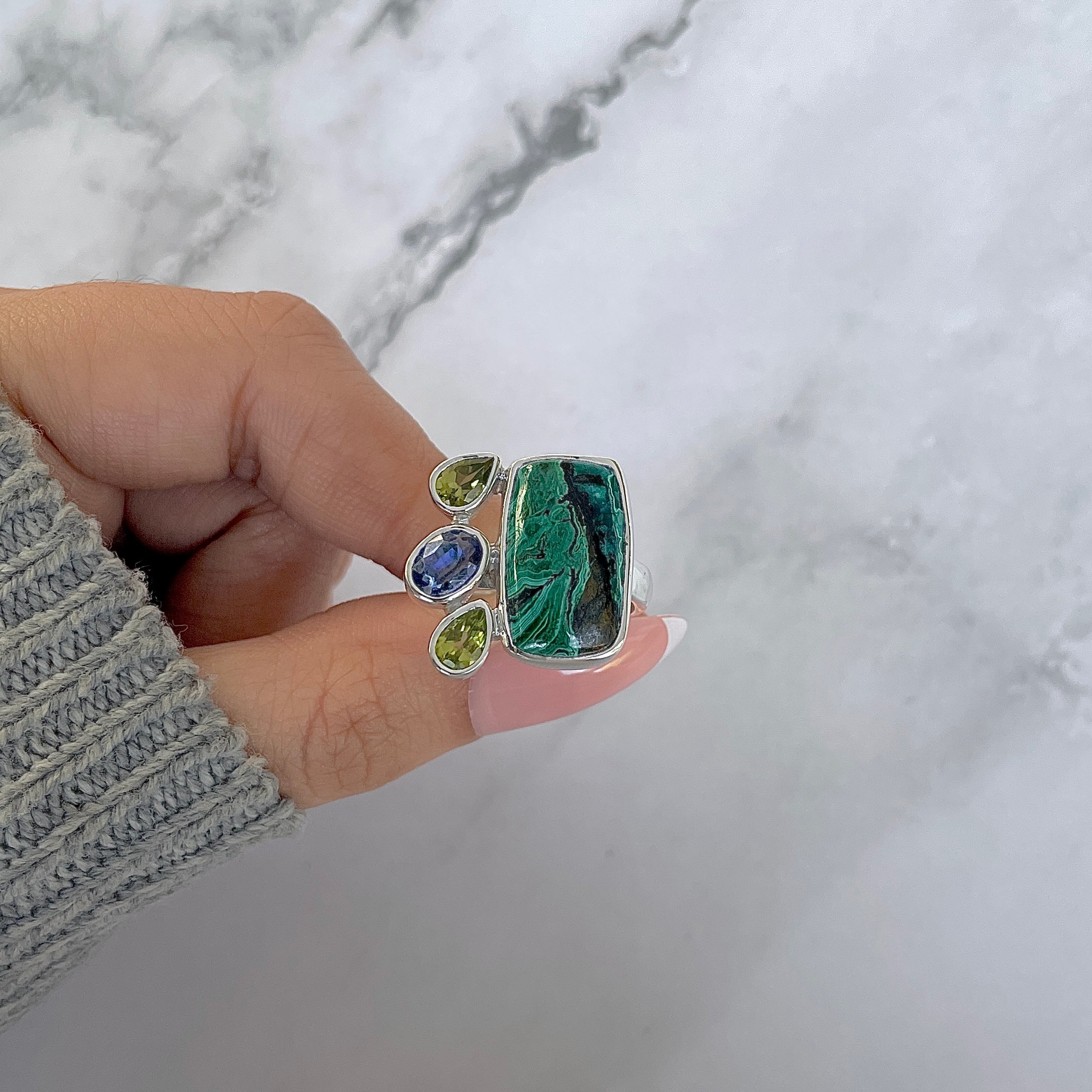 Azurite Malachite Adjustable Ring-(AZM-R-128.)