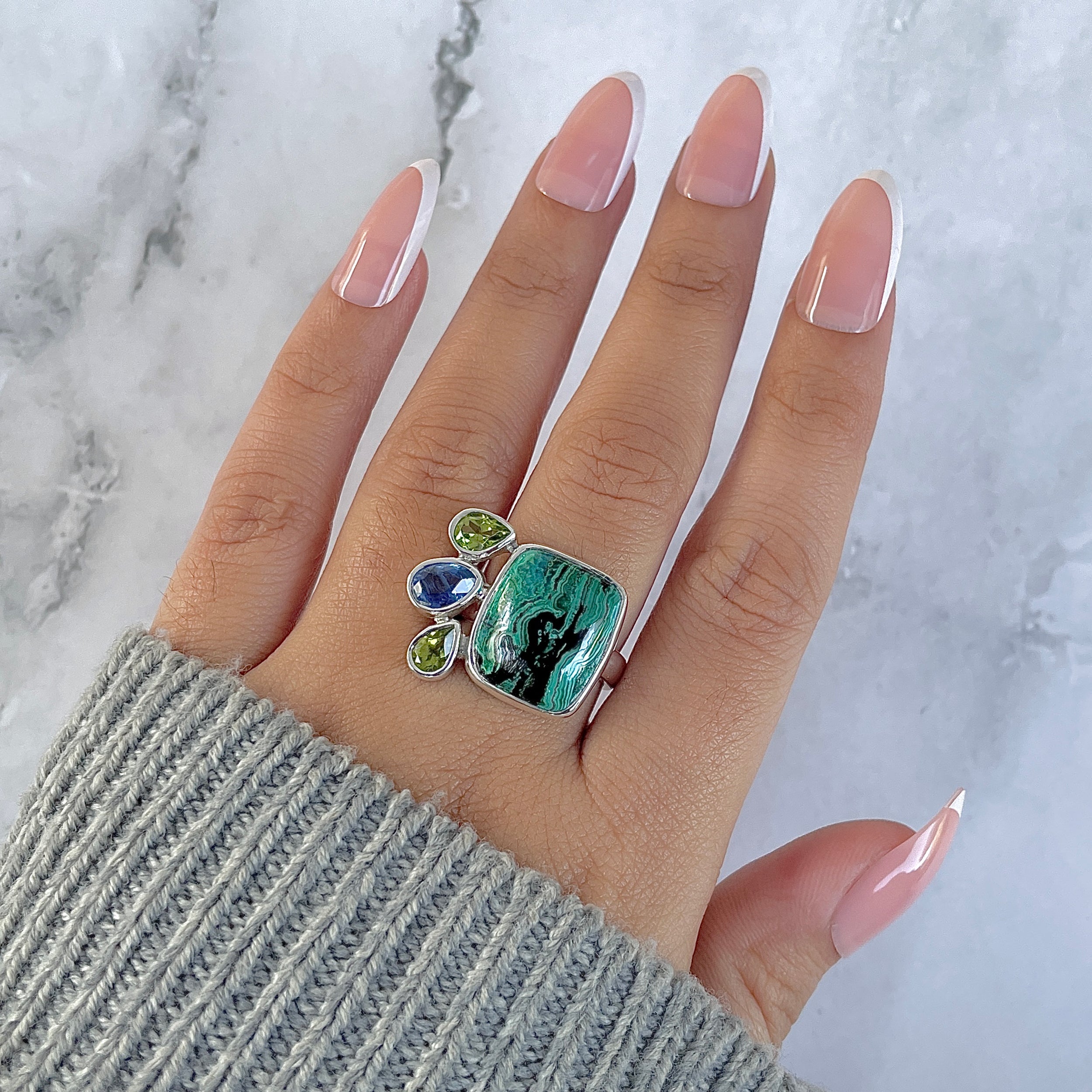 Azurite Malachite Adjustable Ring-(AZM-R-129.)