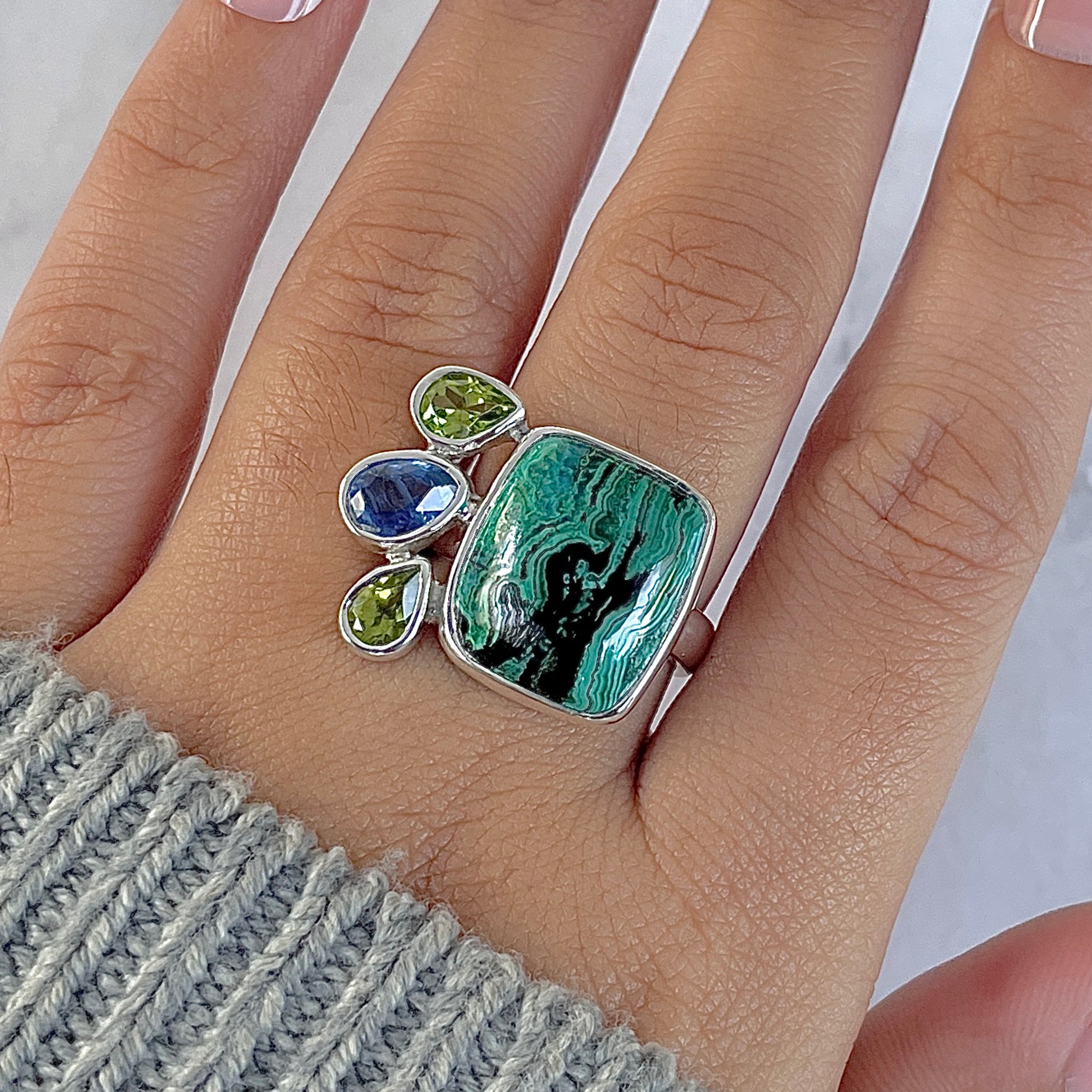 Azurite Malachite Adjustable Ring-(AZM-R-129.)