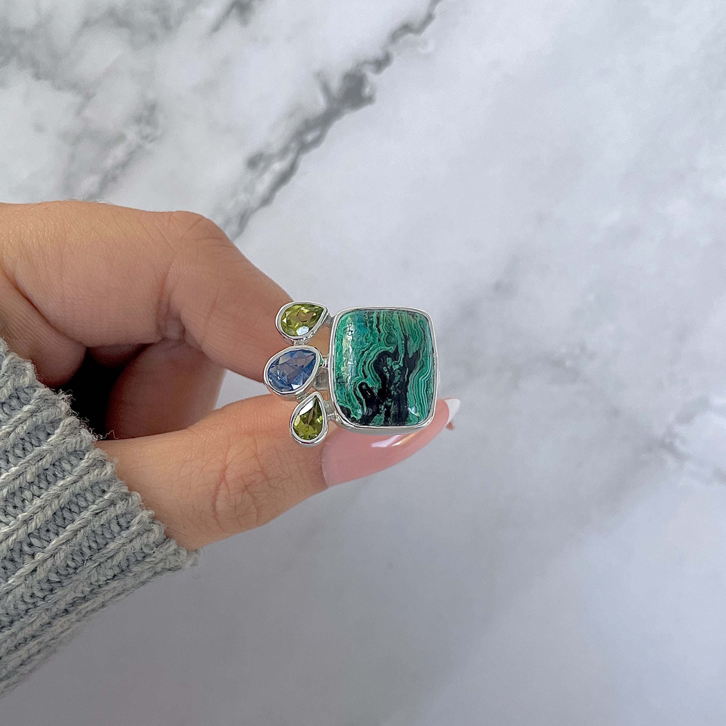 Azurite Malachite Adjustable Ring-(AZM-R-129.)