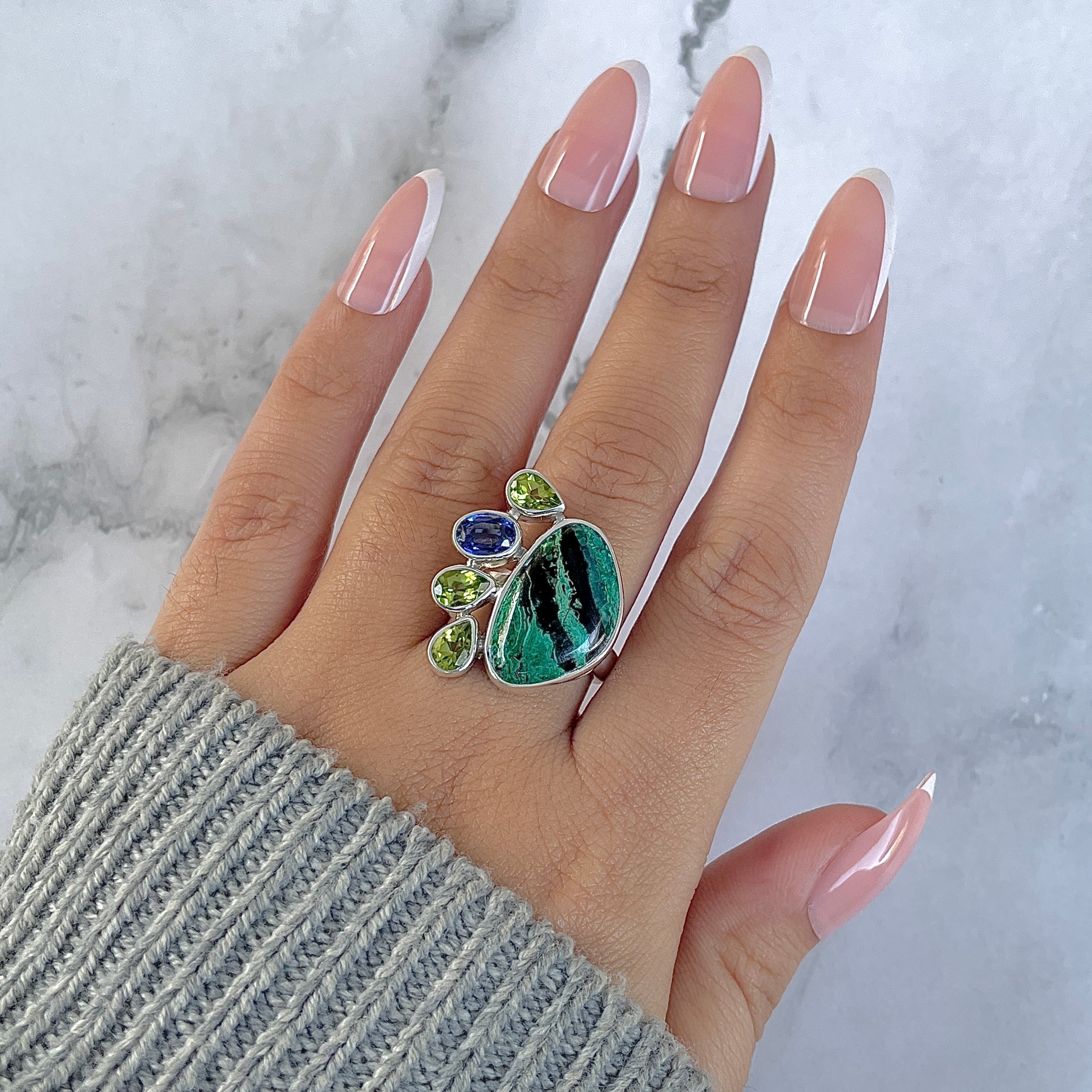 Azurite Malachite Adjustable Ring-(AZM-R-130.)