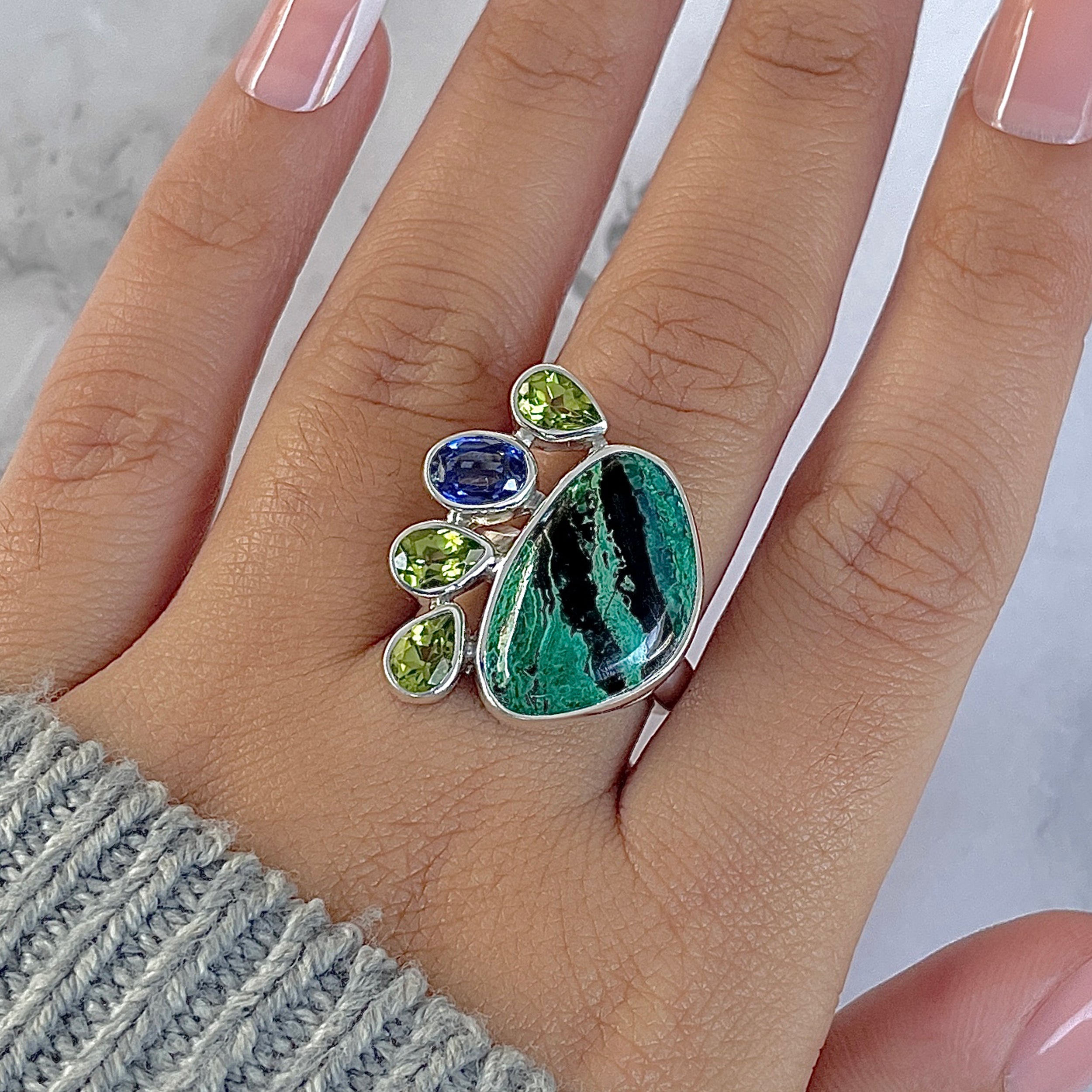 Azurite Malachite Adjustable Ring-(AZM-R-130.)