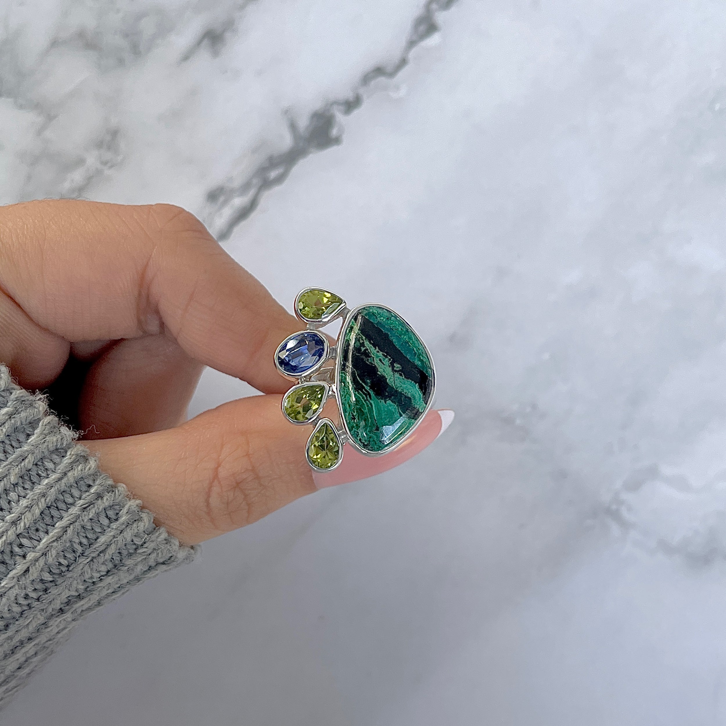Azurite Malachite Adjustable Ring-(AZM-R-130.)