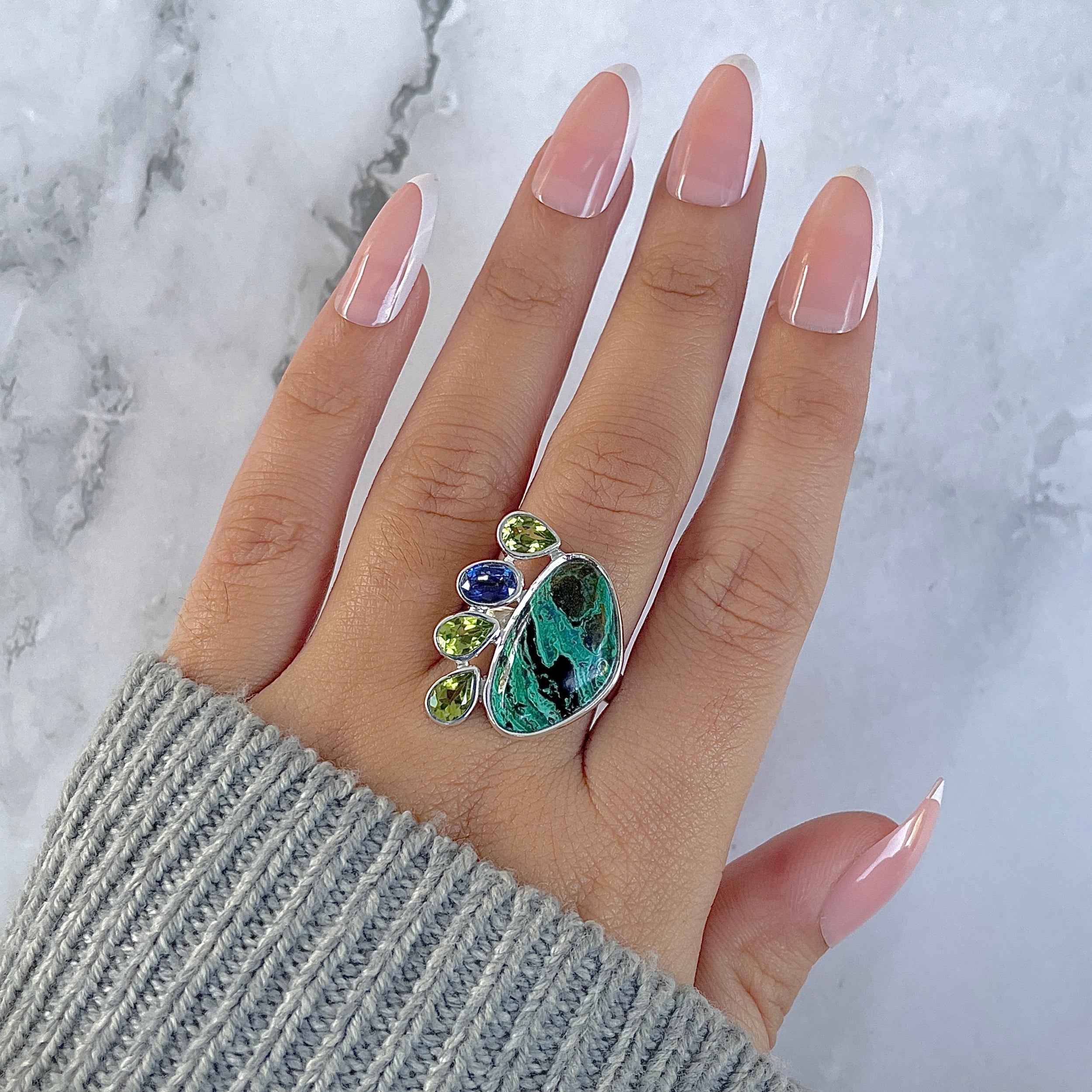 Azurite Malachite Adjustable Ring-(AZM-R-131.)