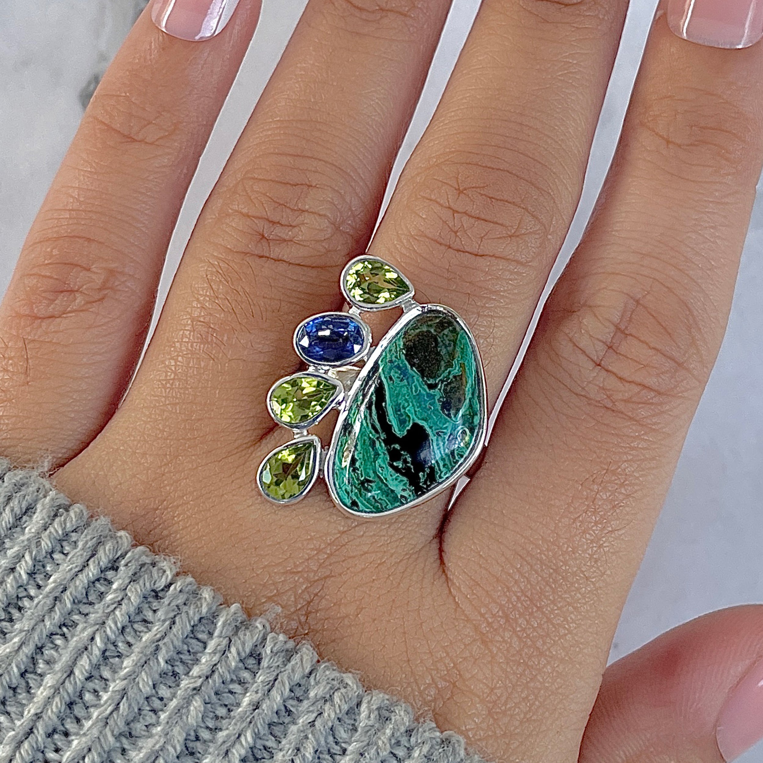 Azurite Malachite Adjustable Ring-(AZM-R-131.)