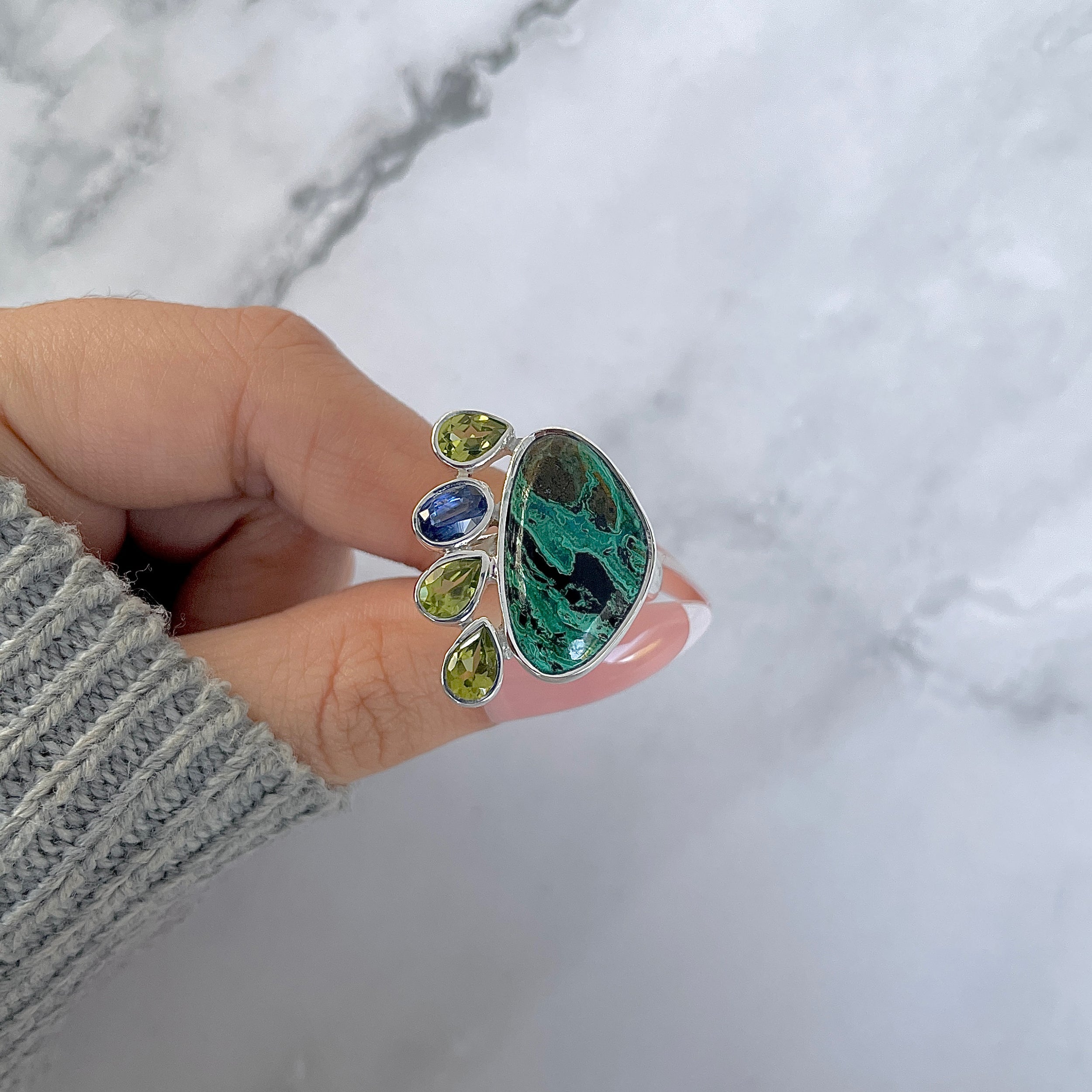 Azurite Malachite Adjustable Ring-(AZM-R-131.)