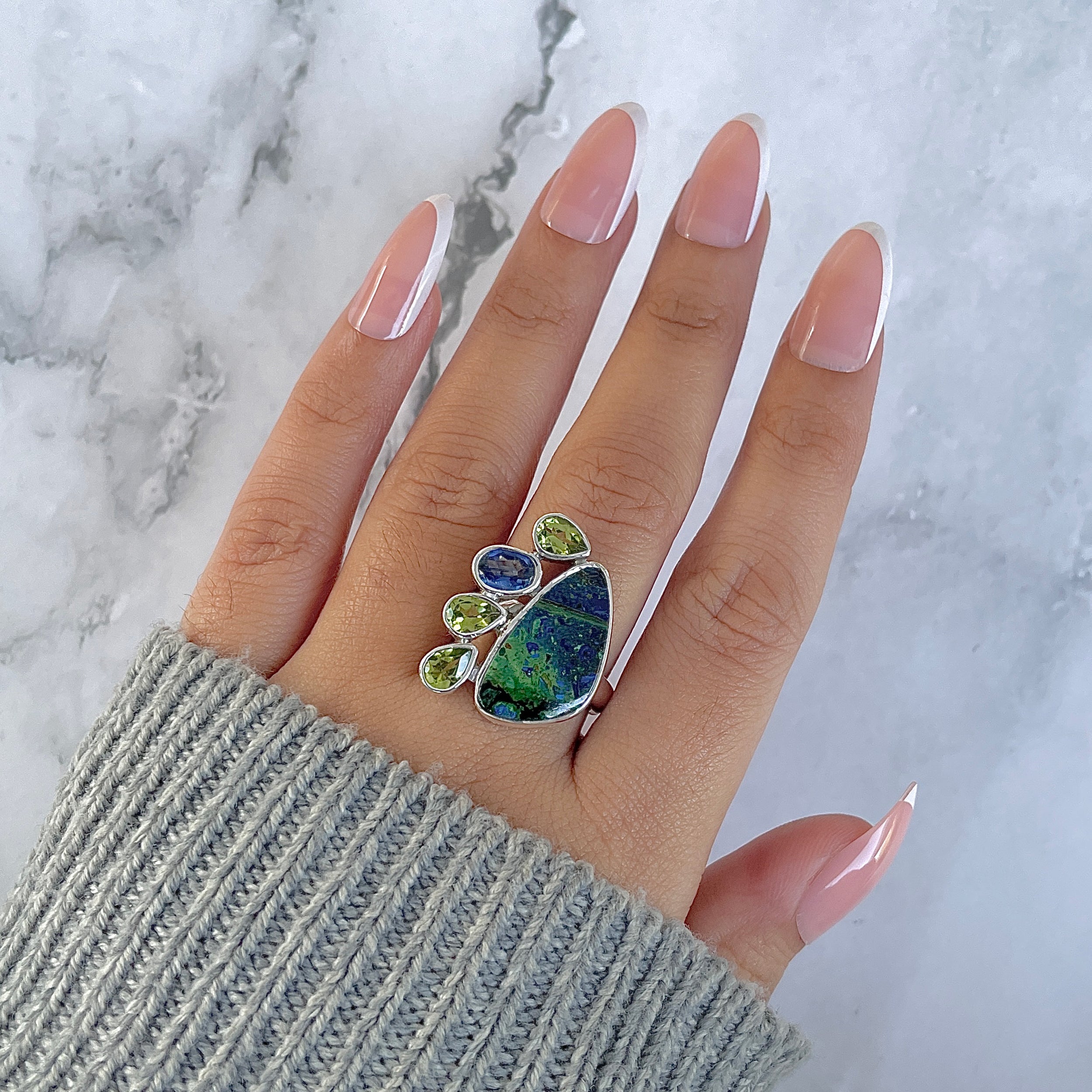 Azurite Malachite Adjustable Ring-(AZM-R-132.)