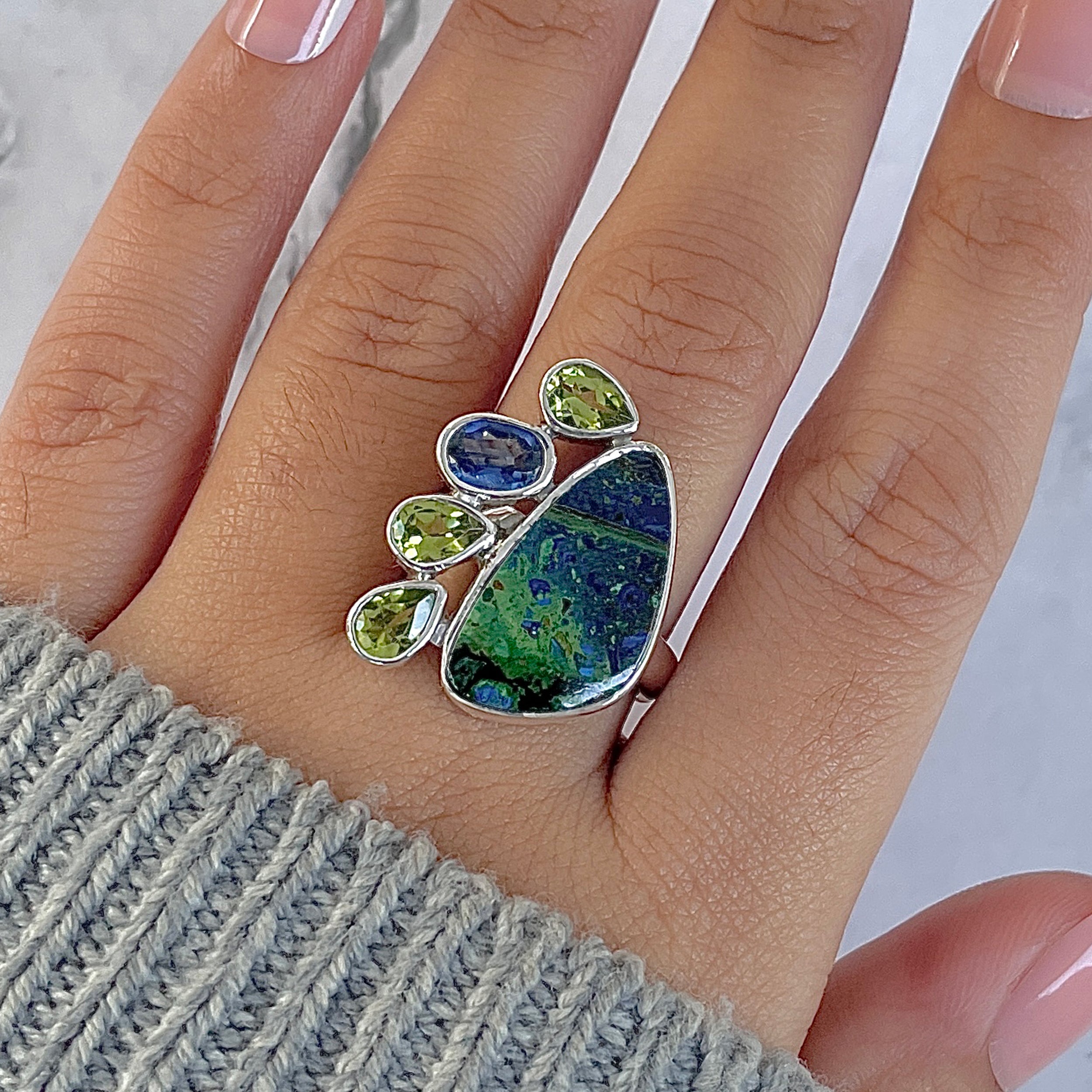 Azurite Malachite Adjustable Ring-(AZM-R-132.)