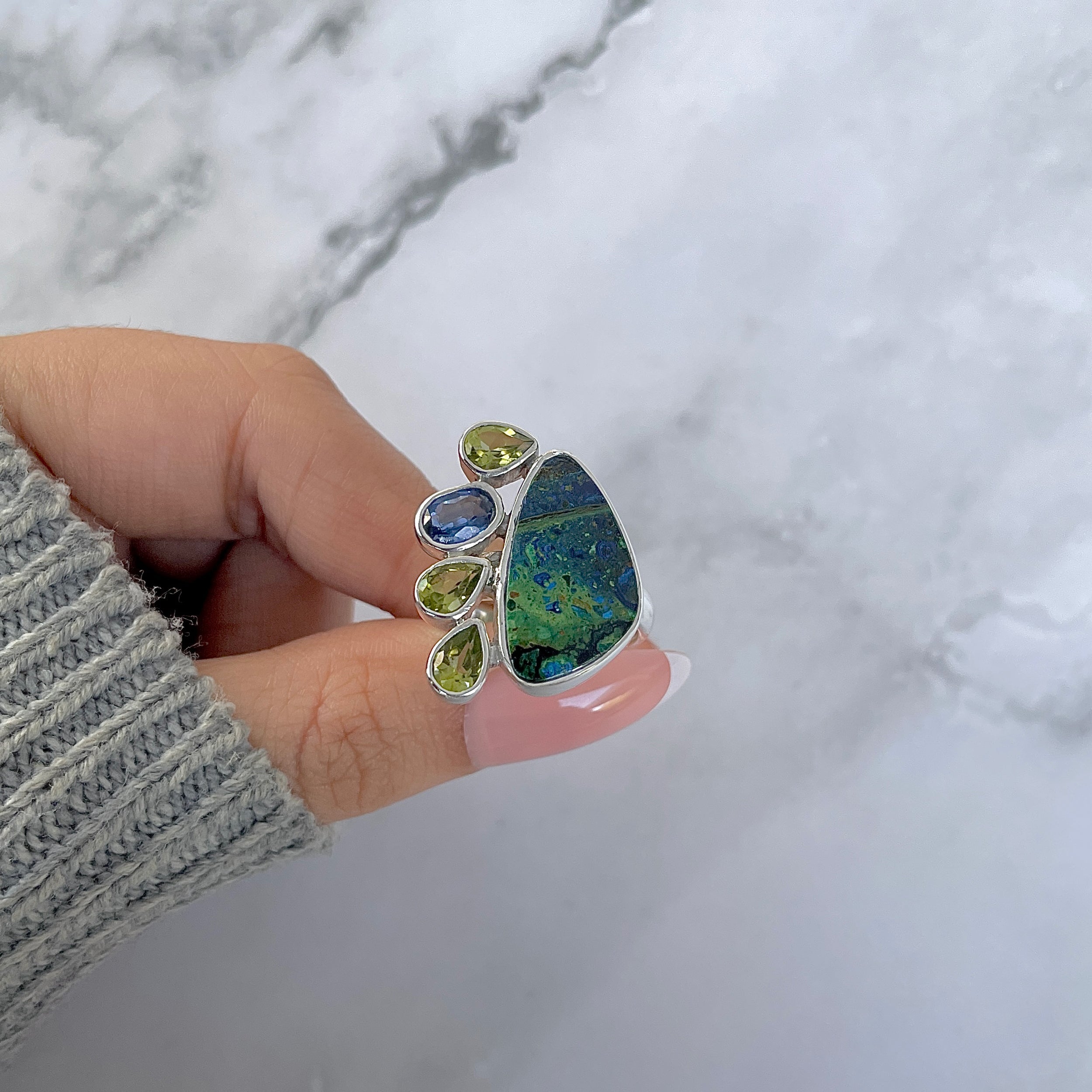 Azurite Malachite Adjustable Ring-(AZM-R-132.)
