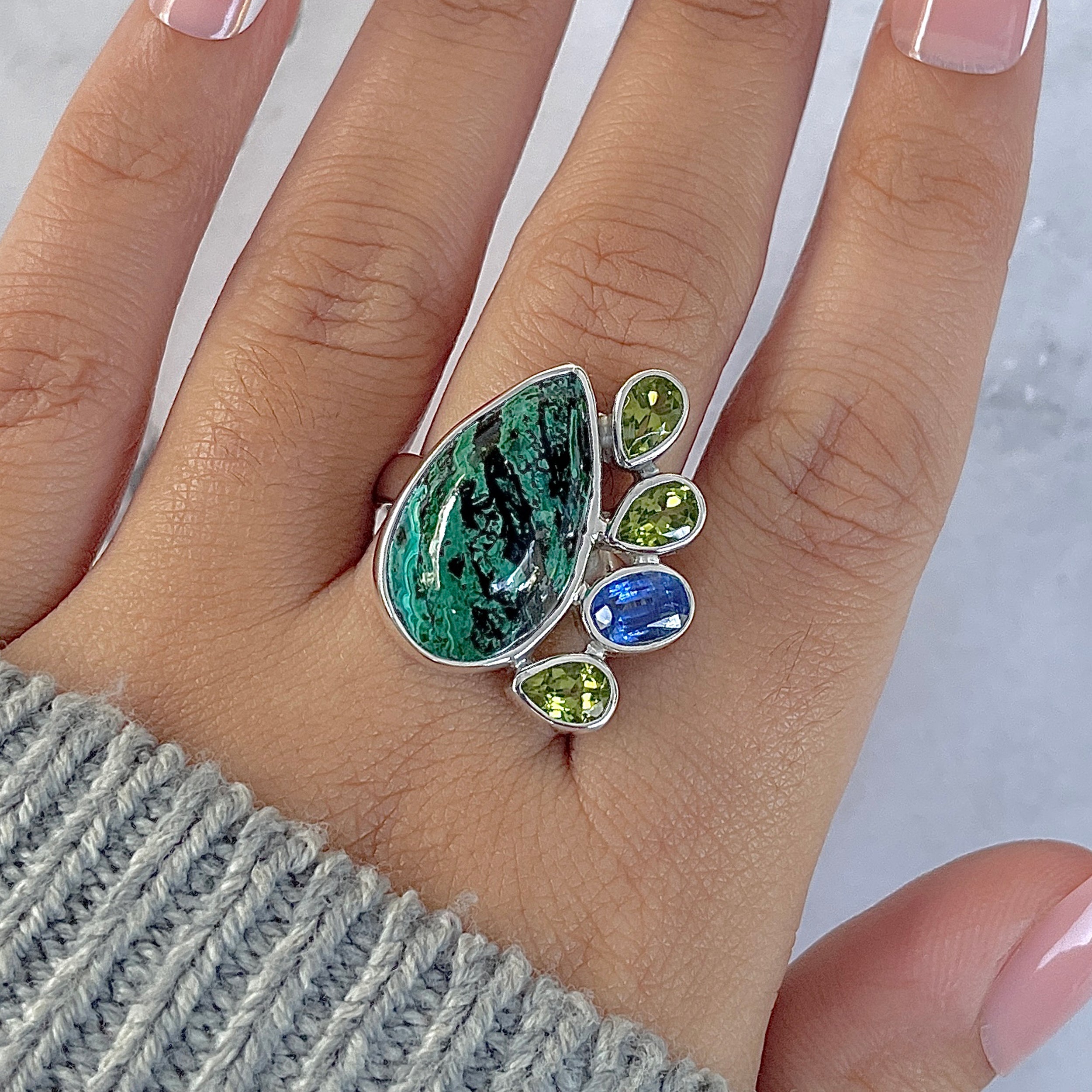 Azurite Malachite Adjustable Ring-(AZM-R-133.)