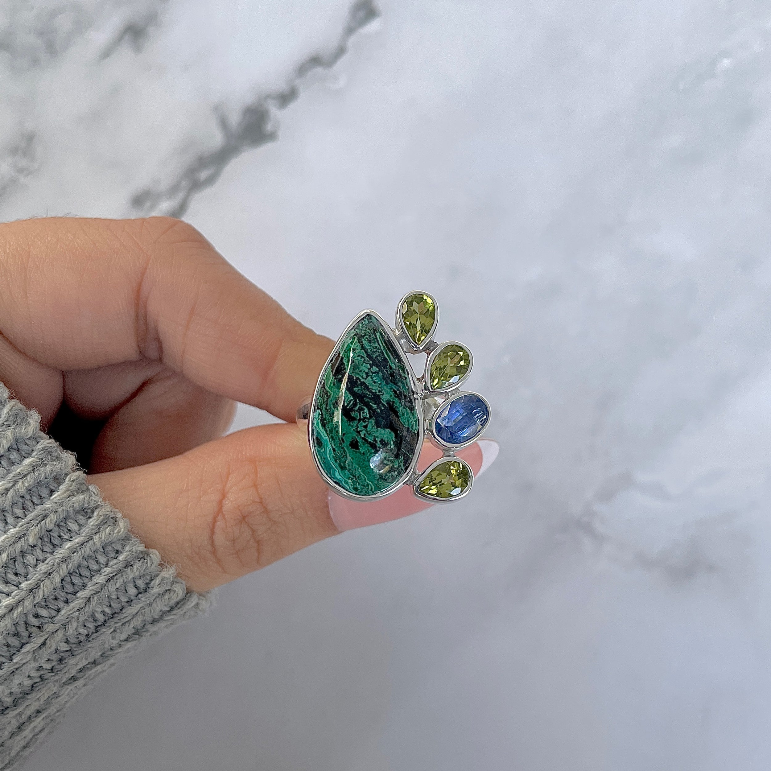 Azurite Malachite Adjustable Ring-(AZM-R-133.)