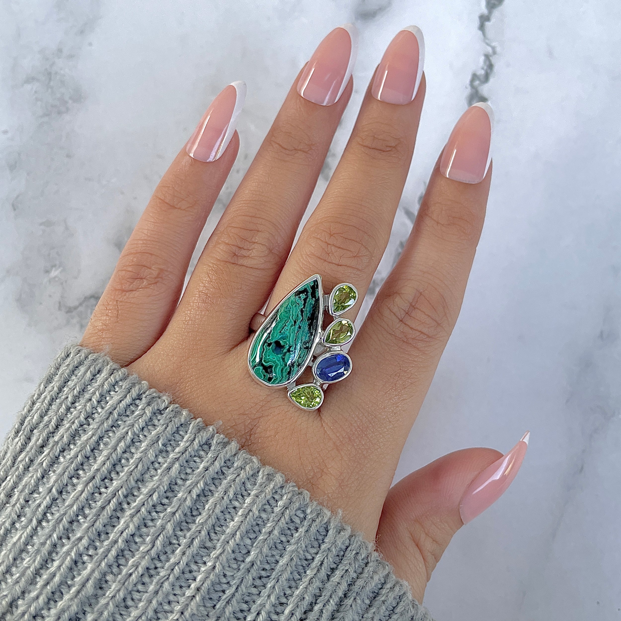 Azurite Malachite Adjustable Ring-(AZM-R-134.)