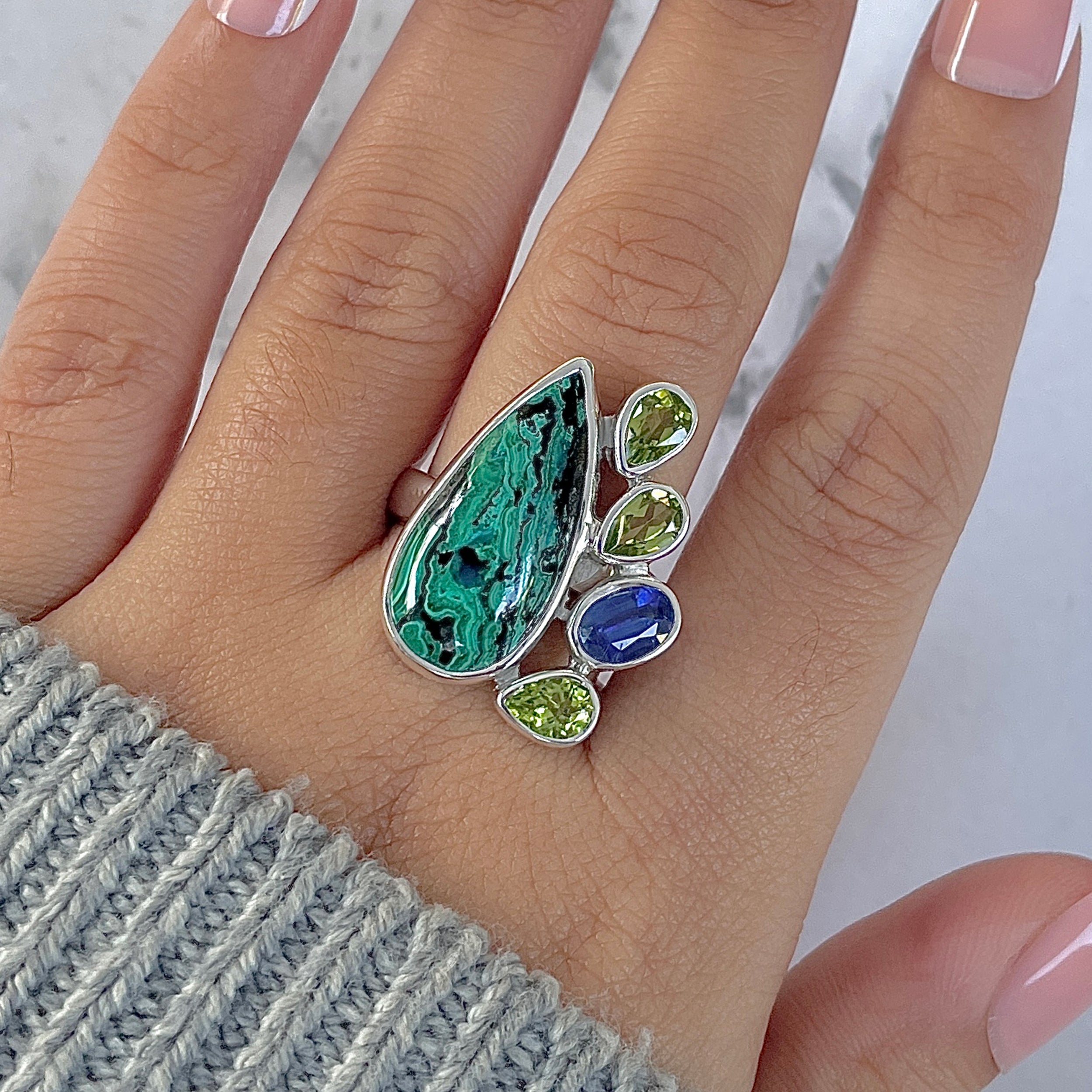Azurite Malachite Adjustable Ring-(AZM-R-134.)