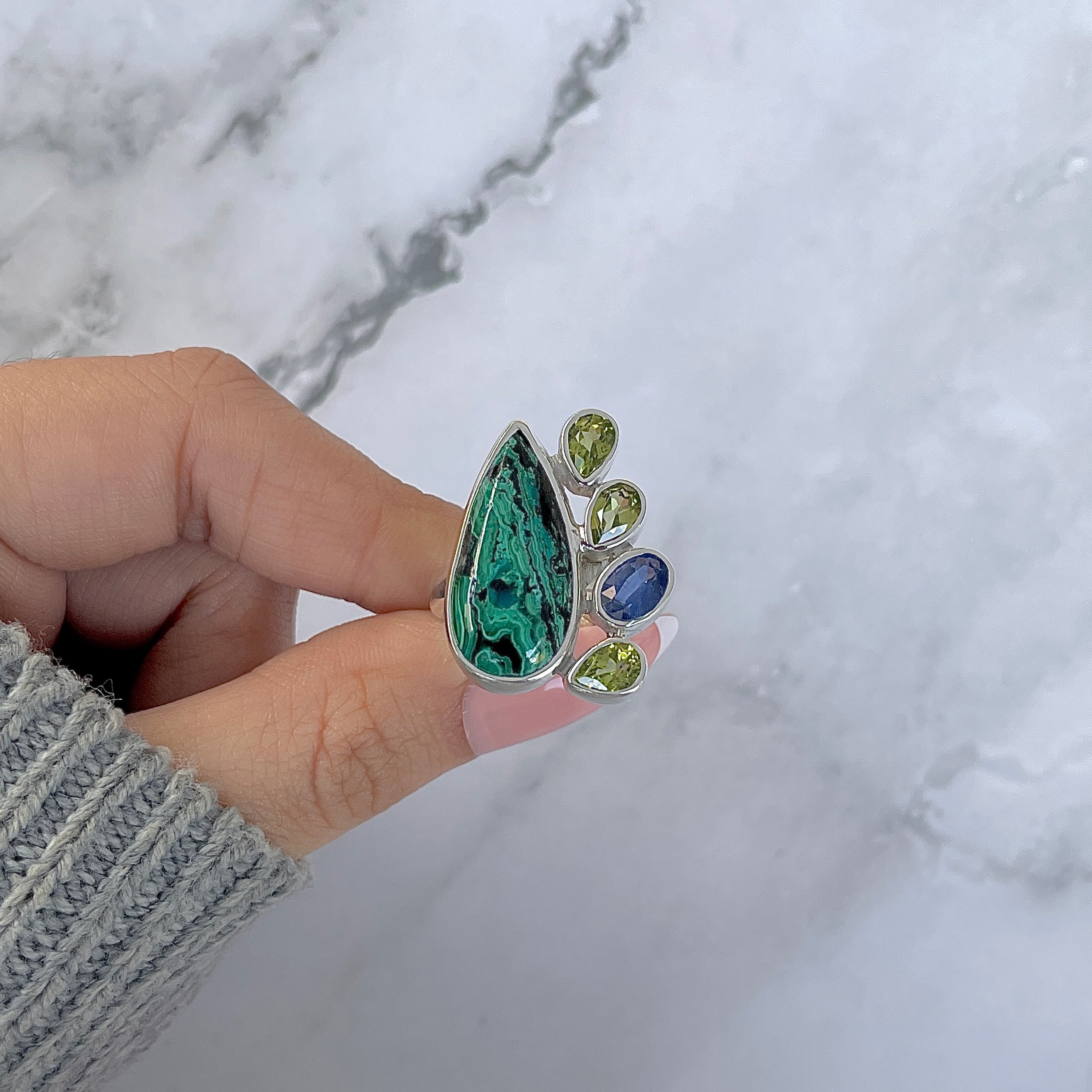 Azurite Malachite Adjustable Ring-(AZM-R-134.)
