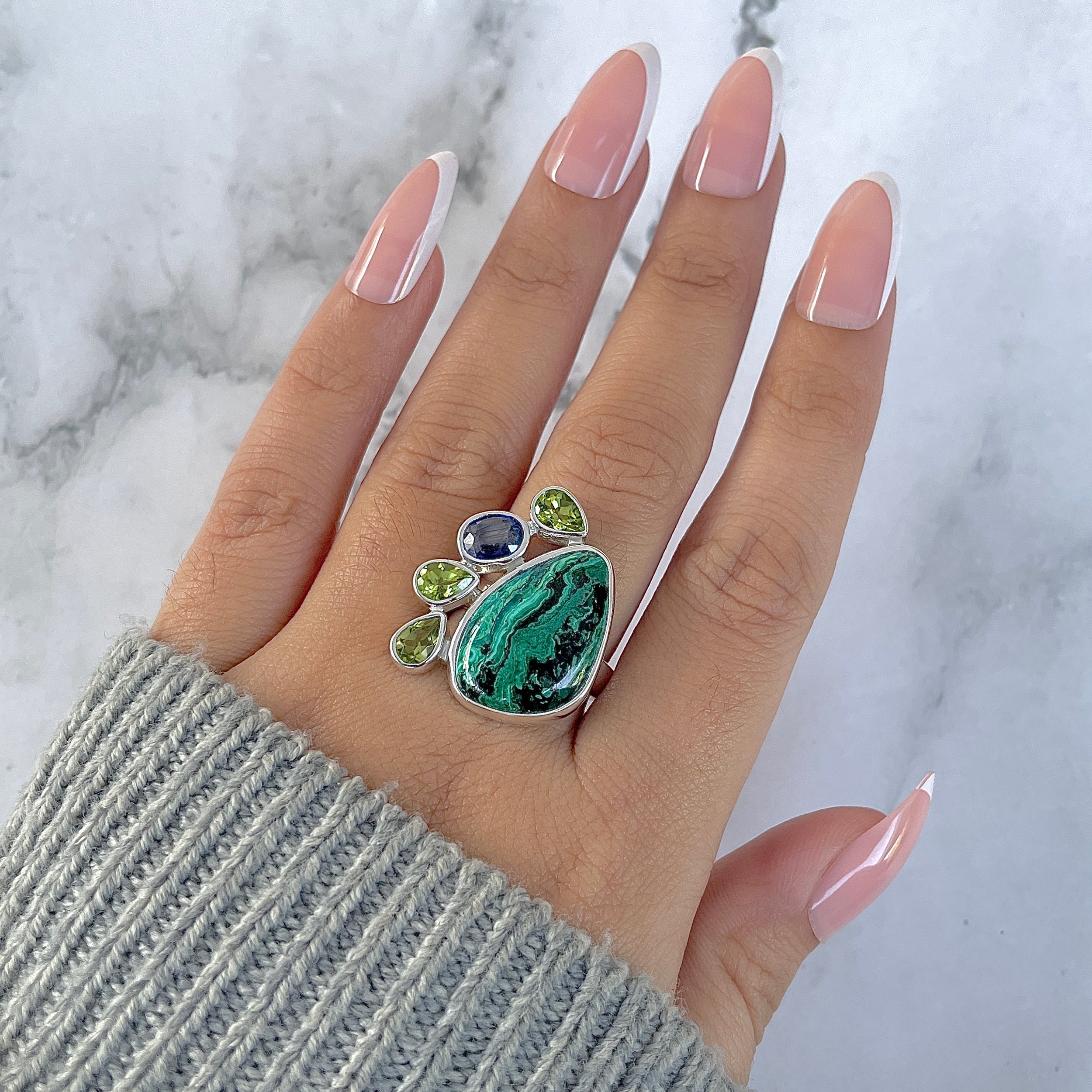 Azurite Malachite Adjustable Ring-(AZM-R-135.)