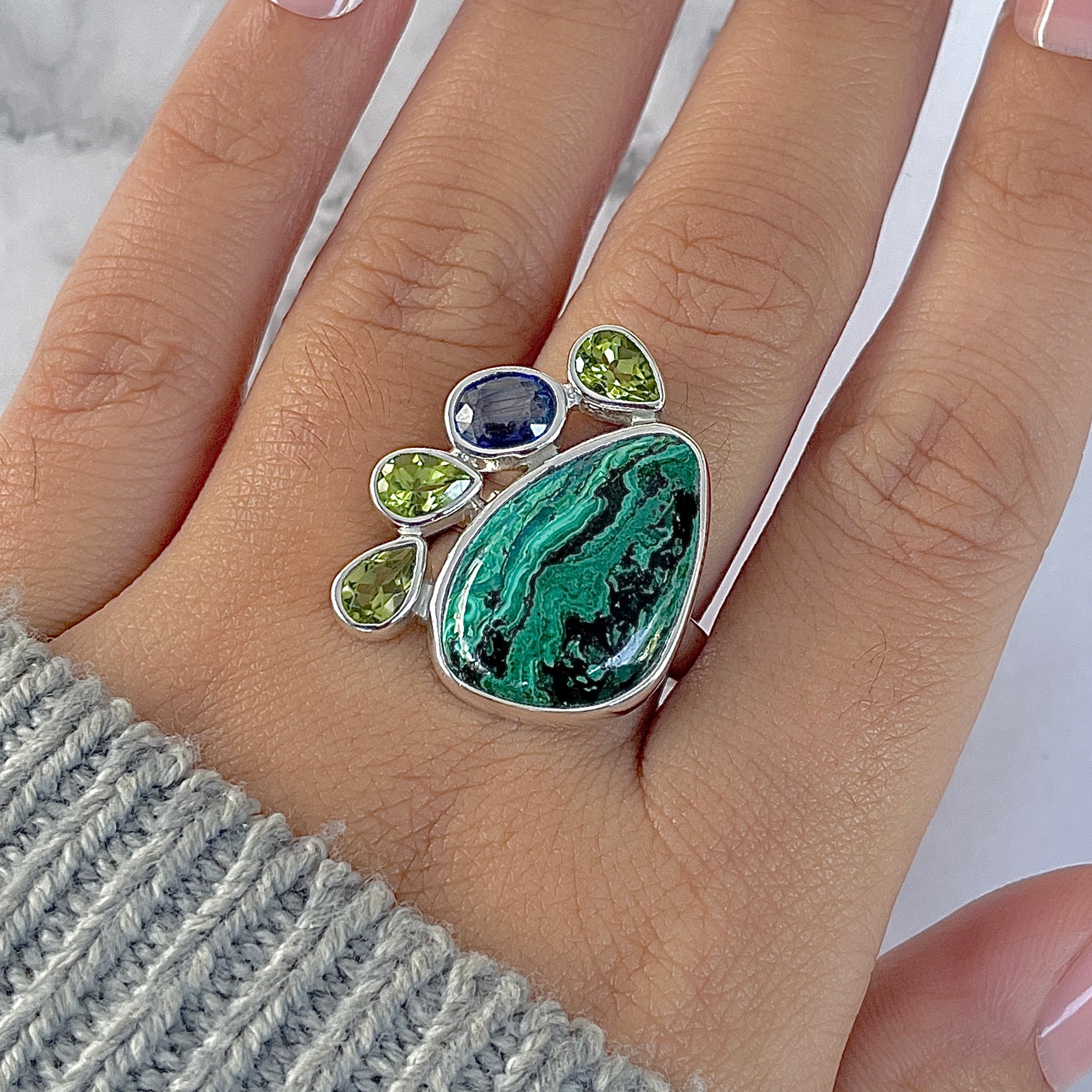 Azurite Malachite Adjustable Ring-(AZM-R-135.)