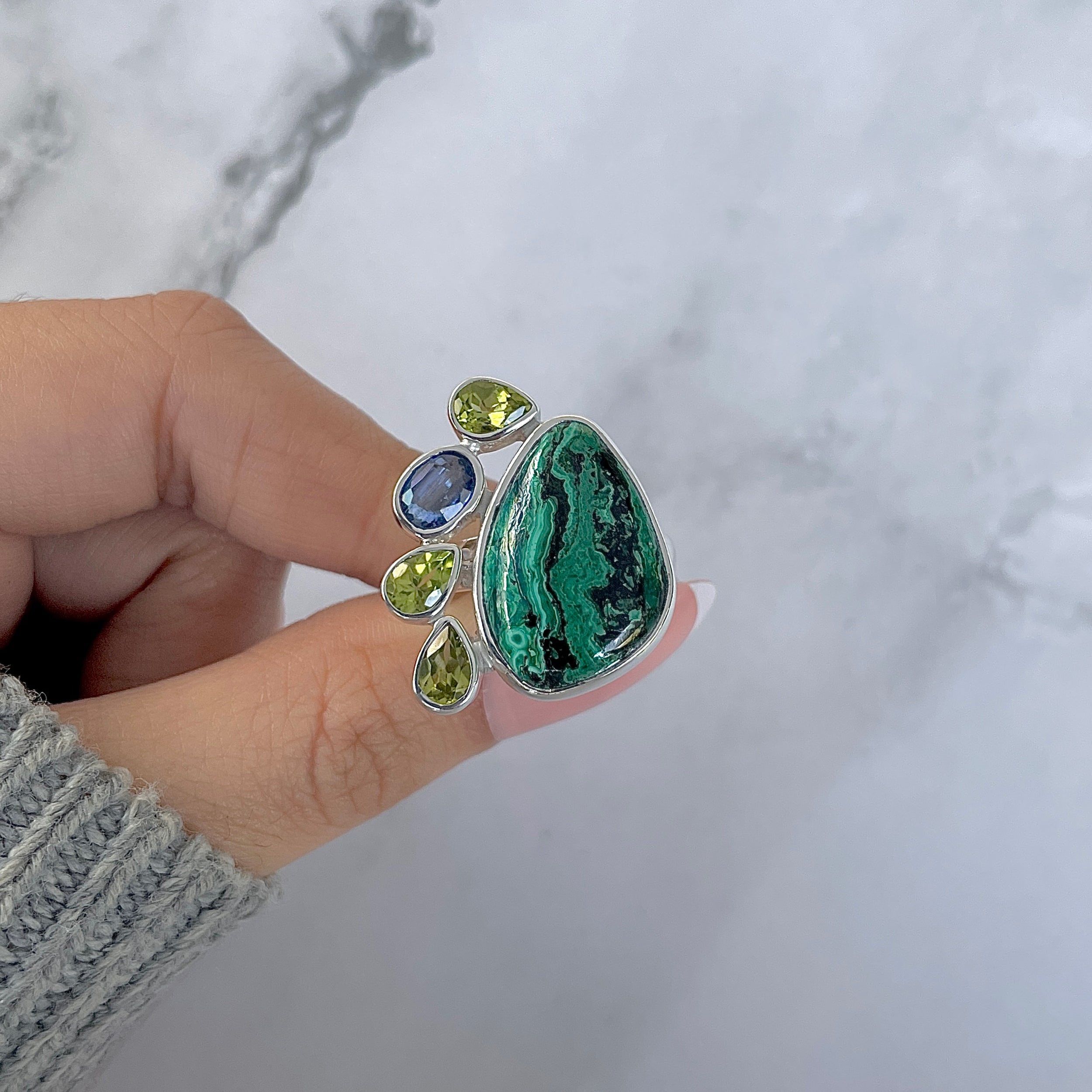 Azurite Malachite Adjustable Ring-(AZM-R-135.)