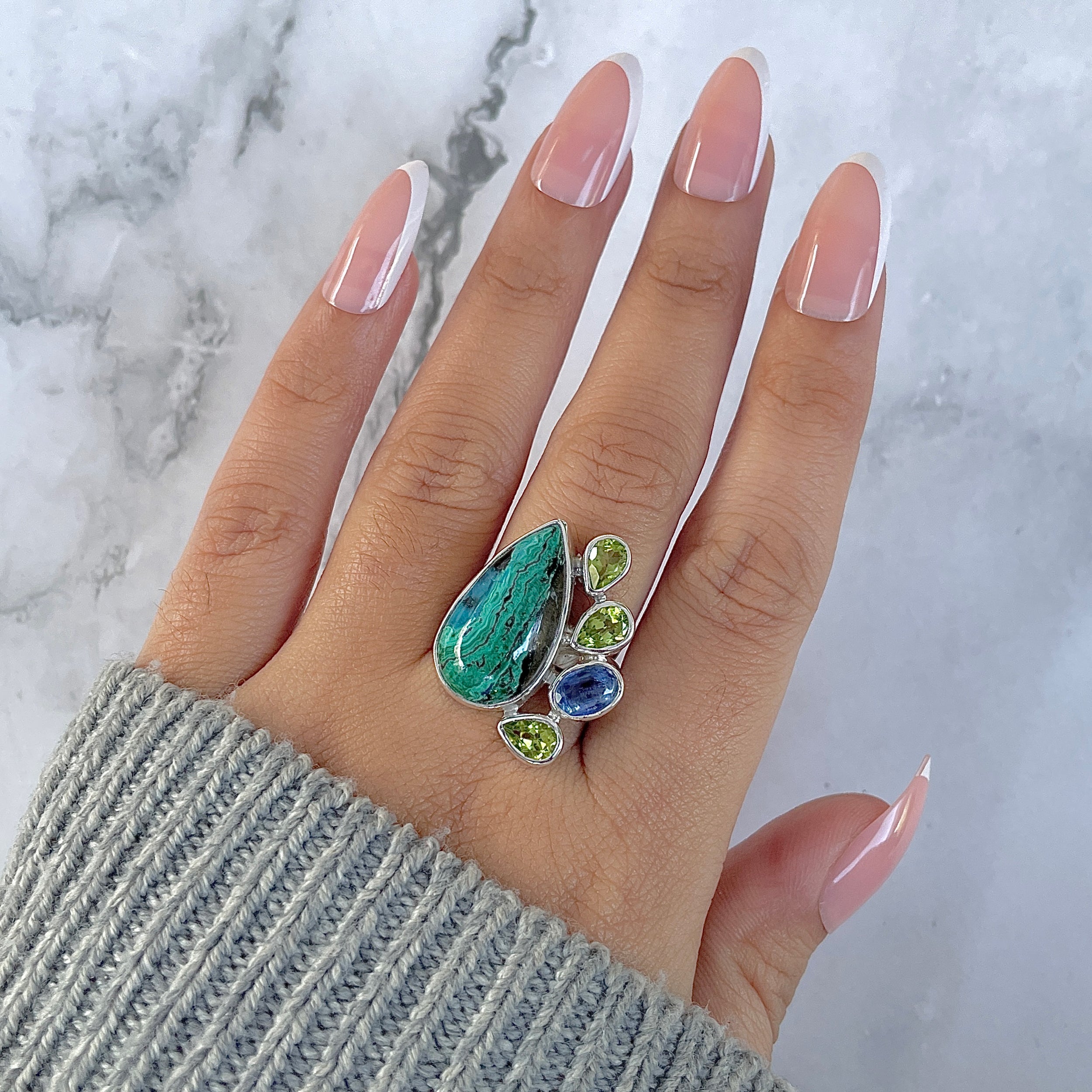Azurite Malachite Adjustable Ring-(AZM-R-136.)
