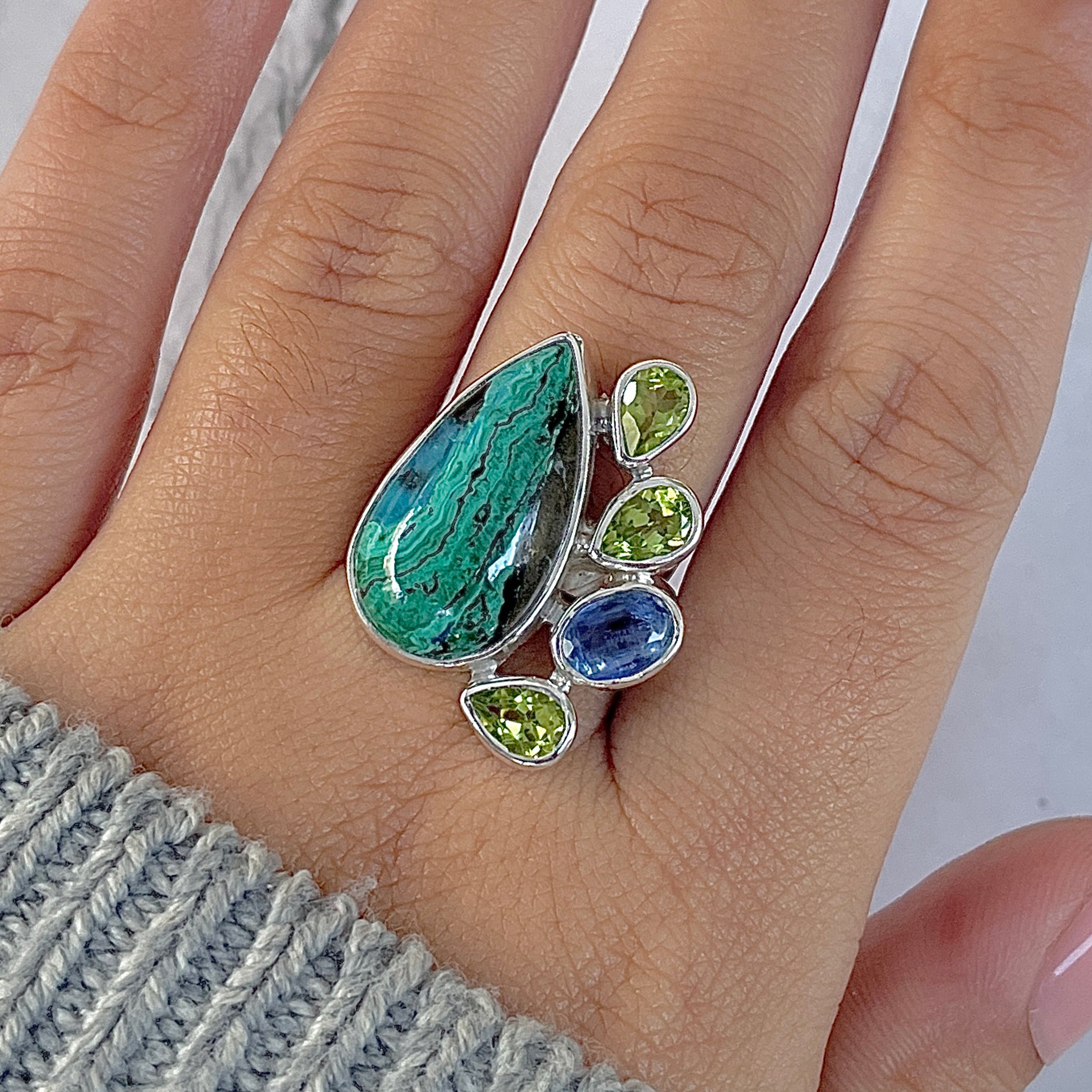 Azurite Malachite Adjustable Ring-(AZM-R-136.)