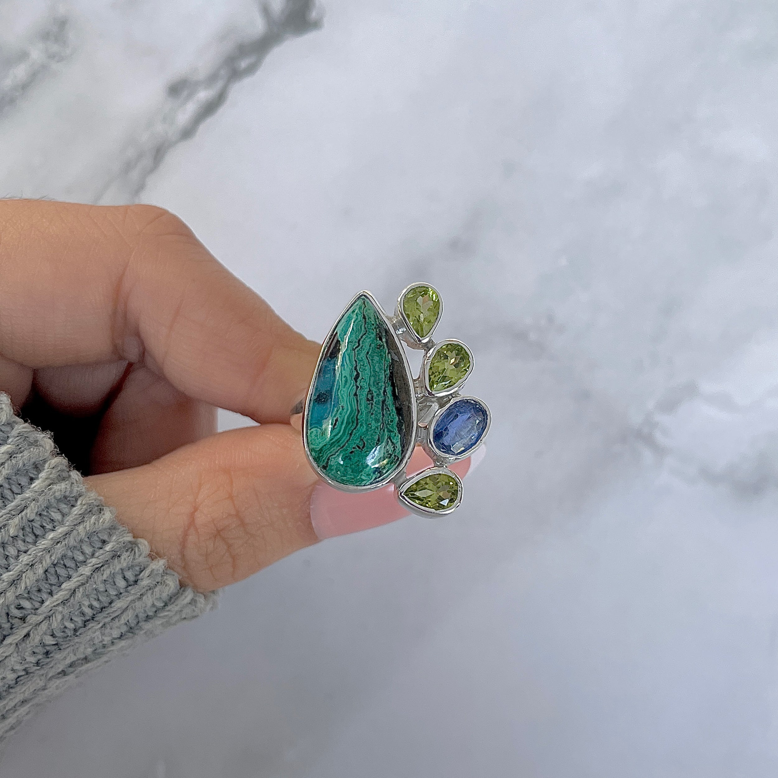 Azurite Malachite Adjustable Ring-(AZM-R-136.)