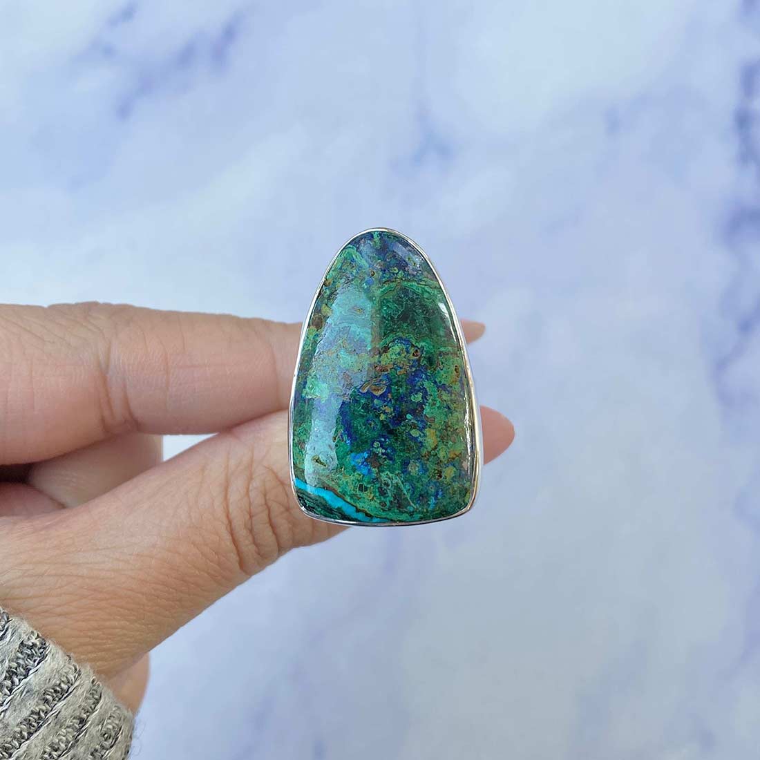 Azurite Malachite Adjustable Ring-(AZM-R-16.)