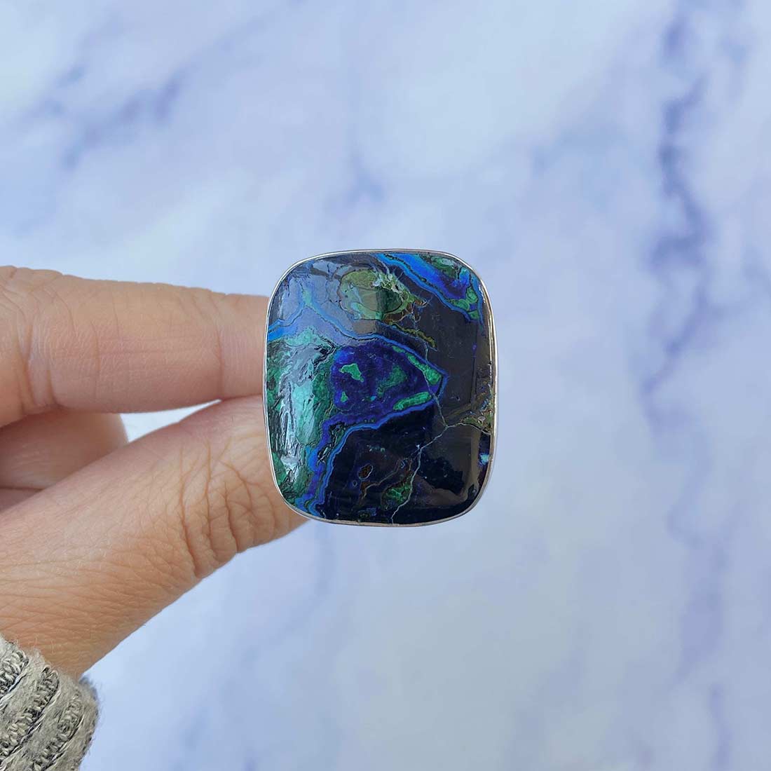Azurite Malachite Adjustable Ring-(AZM-R-3.)