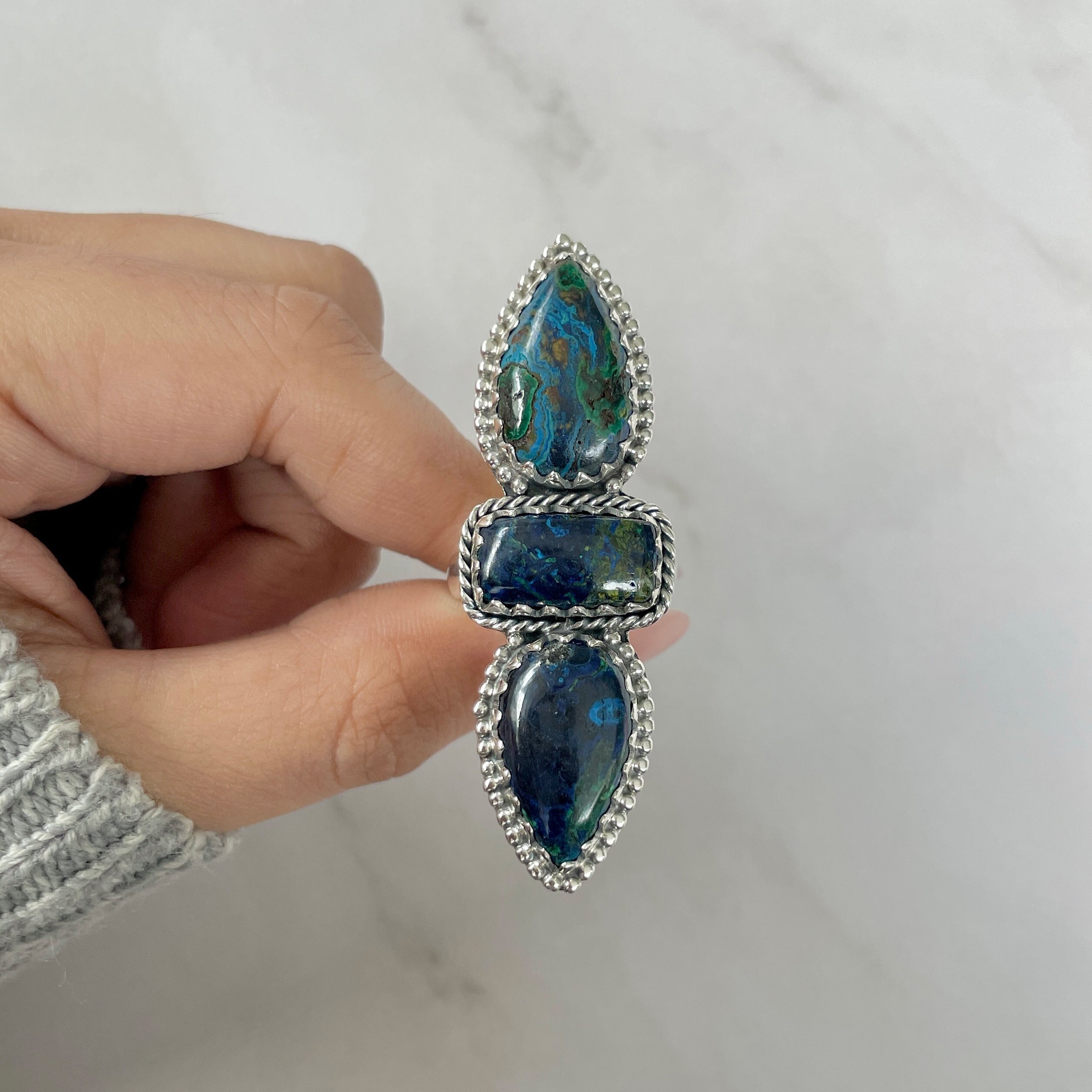 Azurite Malachite Adjustable Ring-(AZM-R-38.)