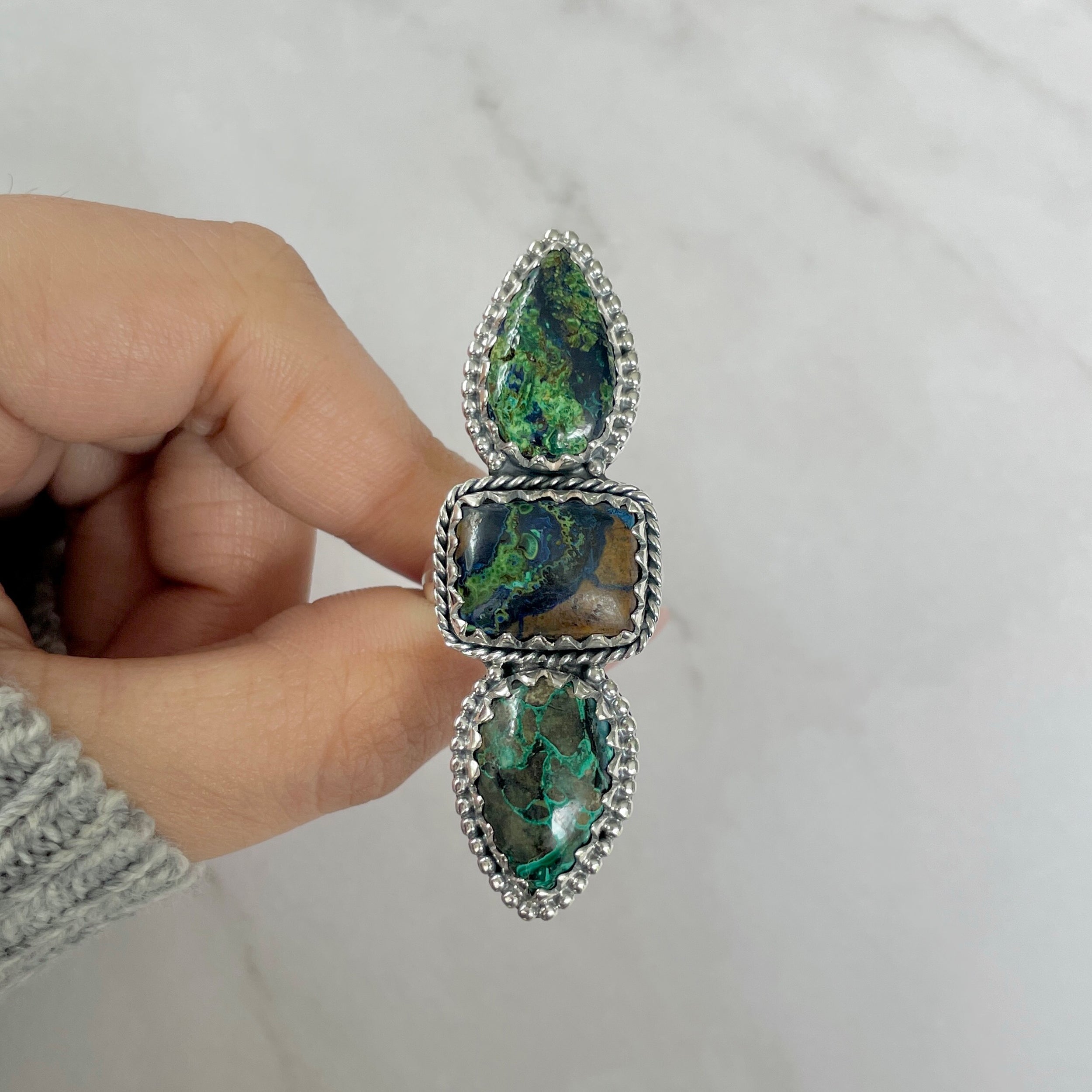 Azurite Malachite Adjustable Ring-(AZM-R-39.)