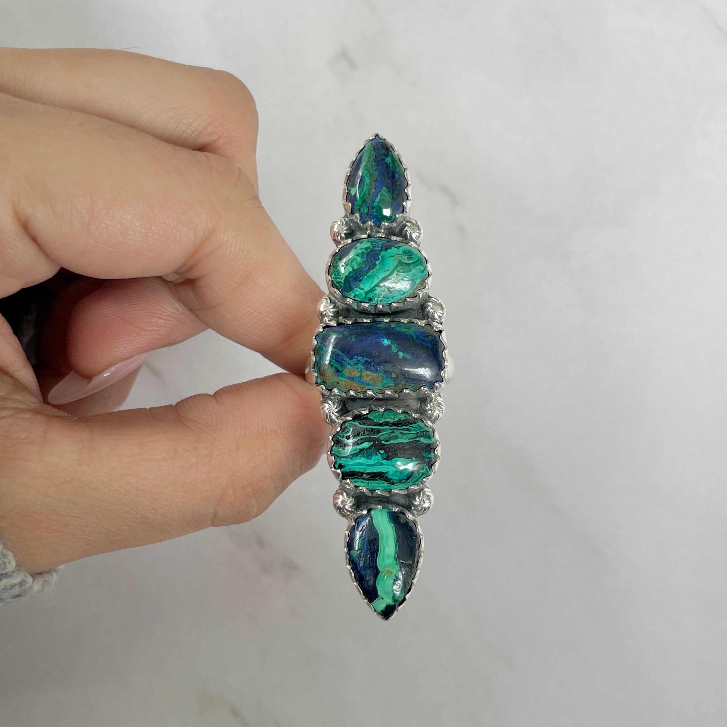 Azurite Malachite Adjustable Ring-(AZM-R-40.)