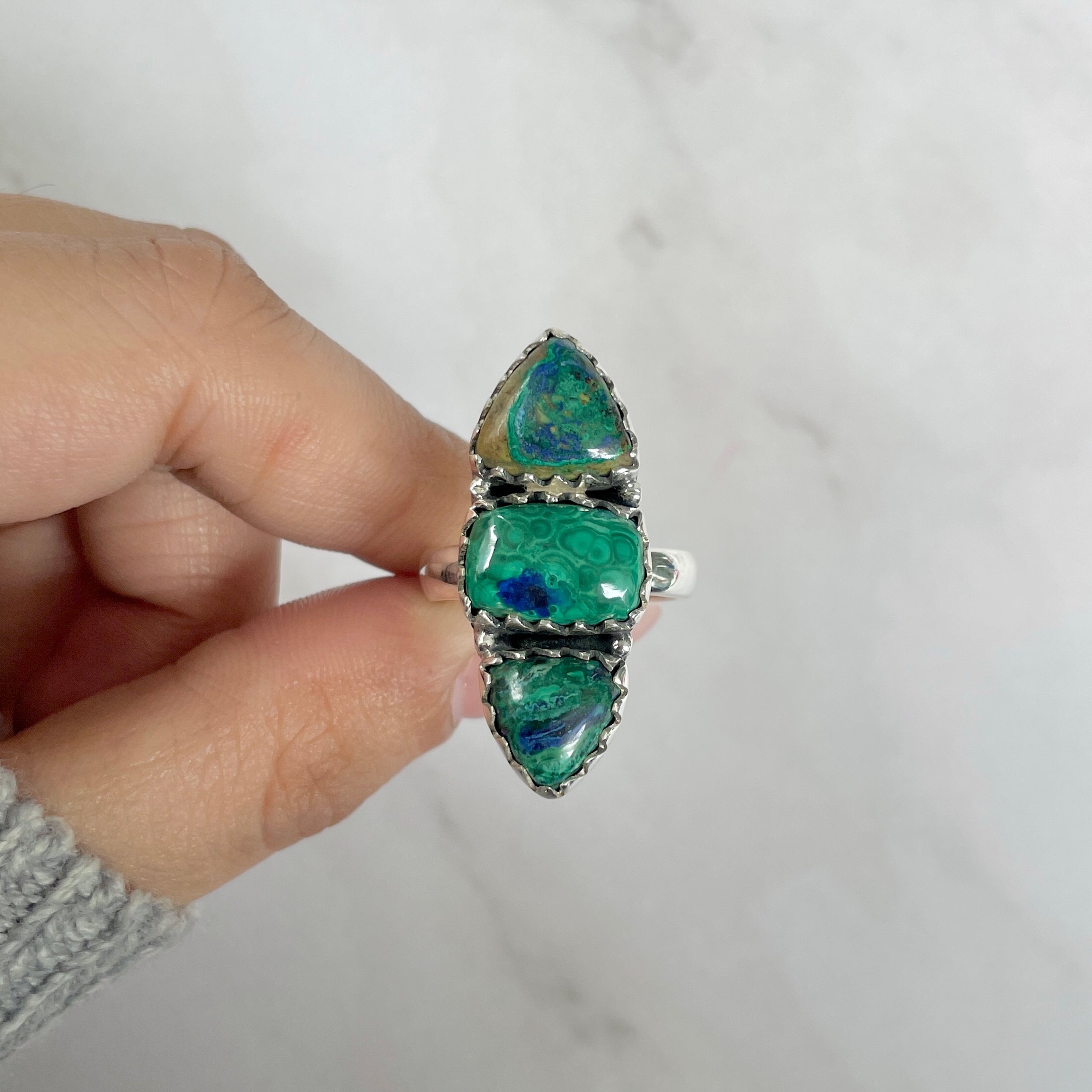 Azurite Malachite Adjustable Ring-(AZM-R-41.)