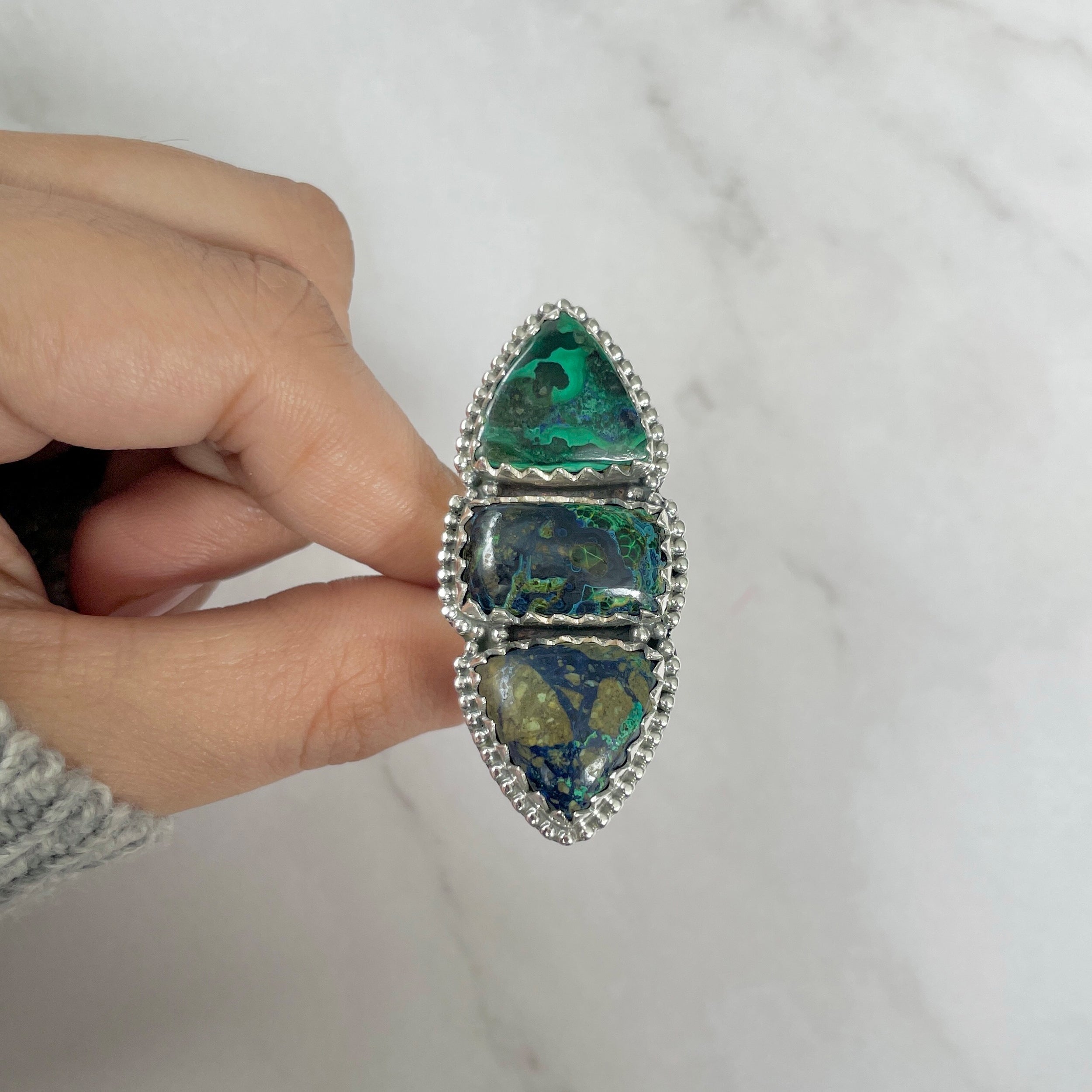 Azurite Malachite Adjustable Ring-(AZM-R-42.)