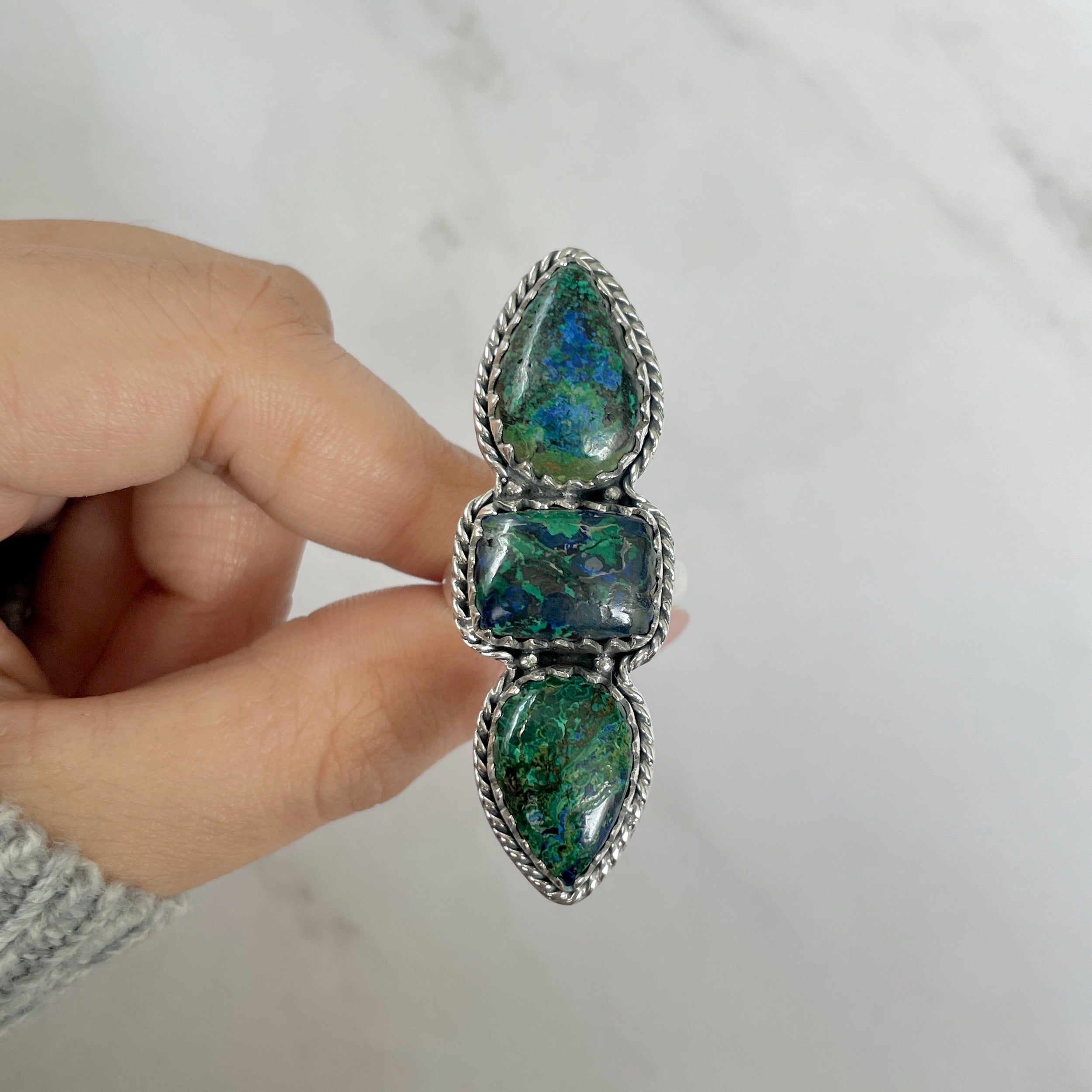 Azurite Malachite Adjustable Ring-(AZM-R-43.)