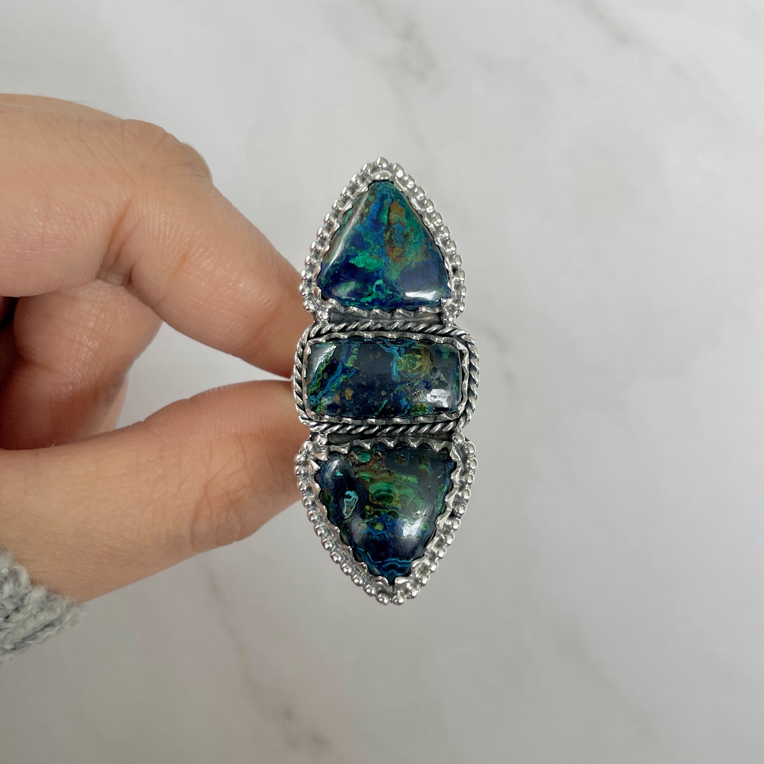Azurite Malachite Adjustable Ring-(AZM-R-44.)