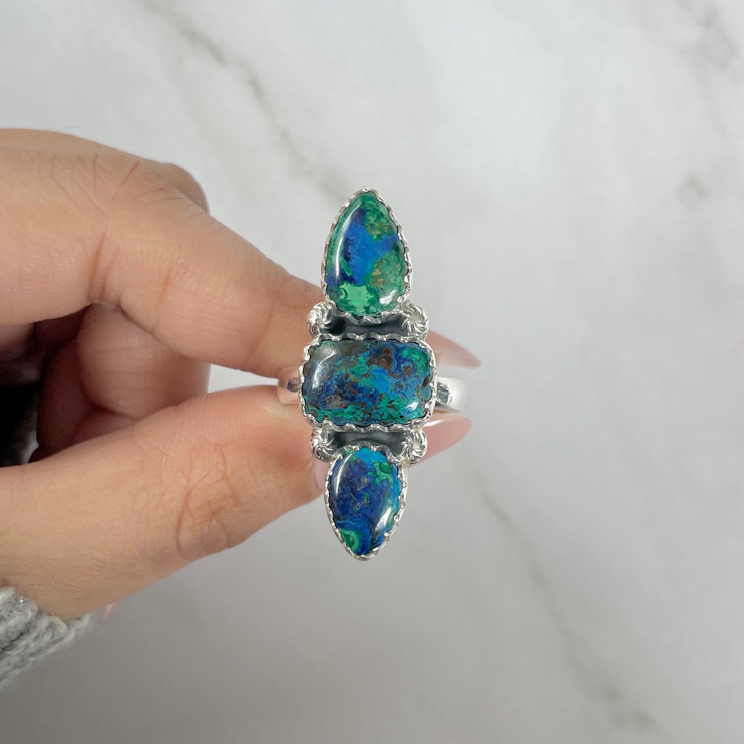 Azurite Malachite Adjustable Ring-(AZM-R-45.)