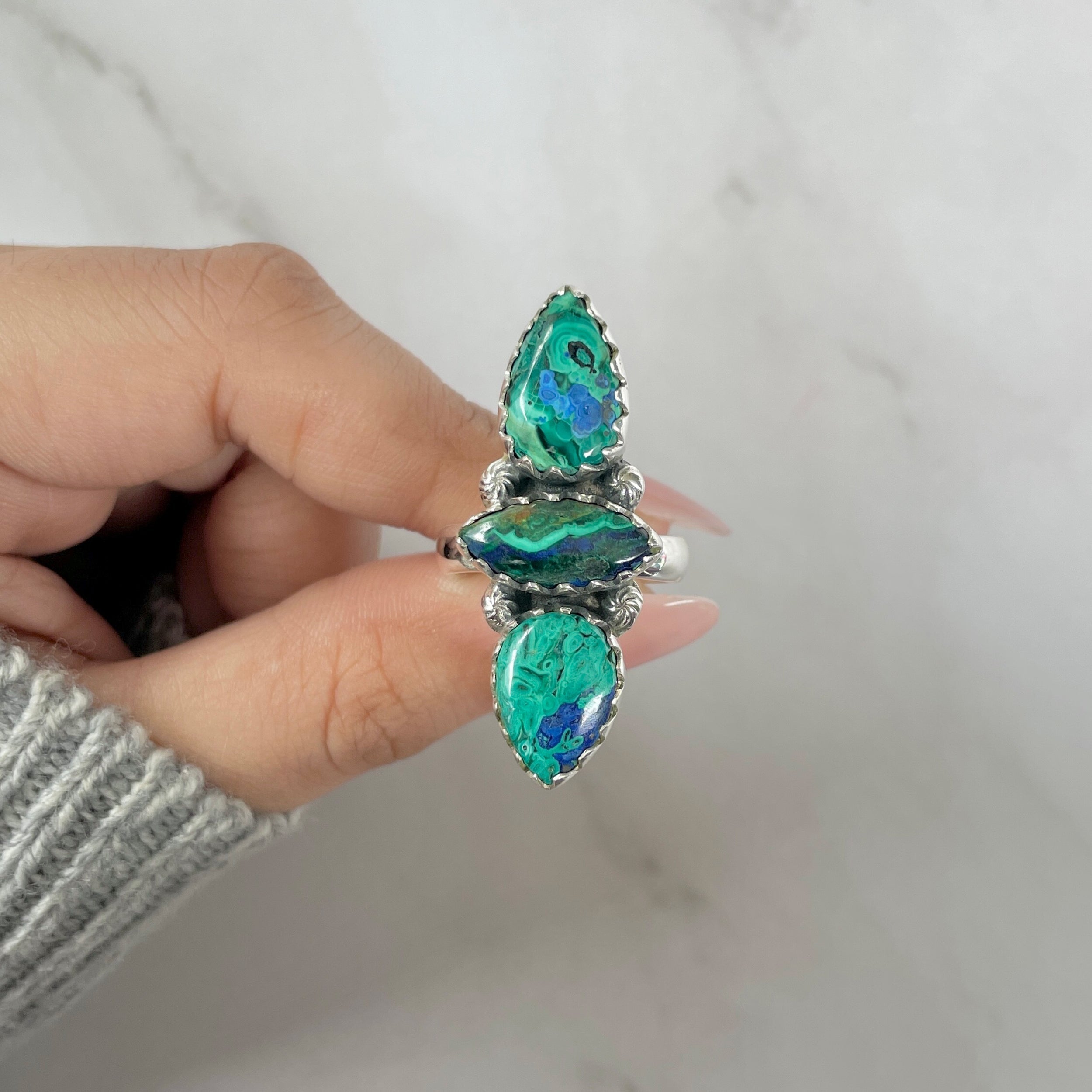 Azurite Malachite Adjustable Ring-(AZM-R-46.)