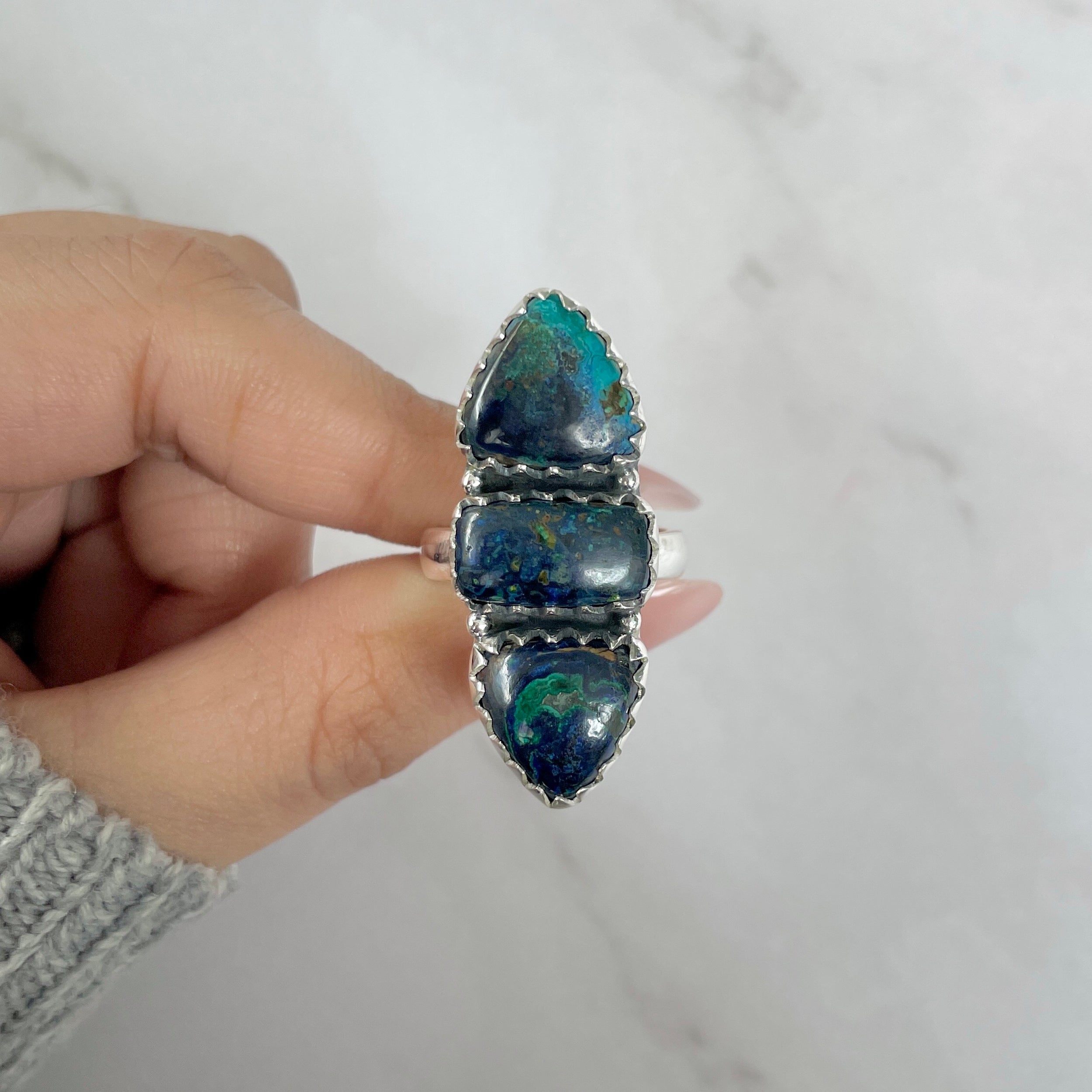 Azurite Malachite Adjustable Ring-(AZM-R-47.)
