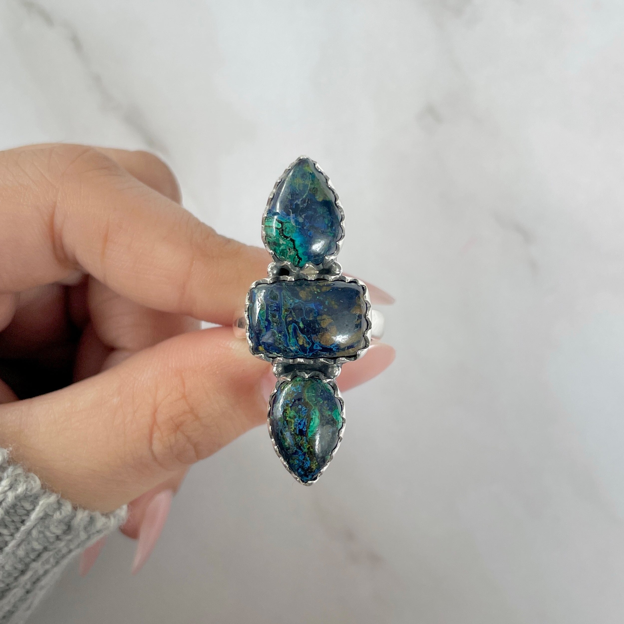 Azurite Malachite Adjustable Ring-(AZM-R-48.)