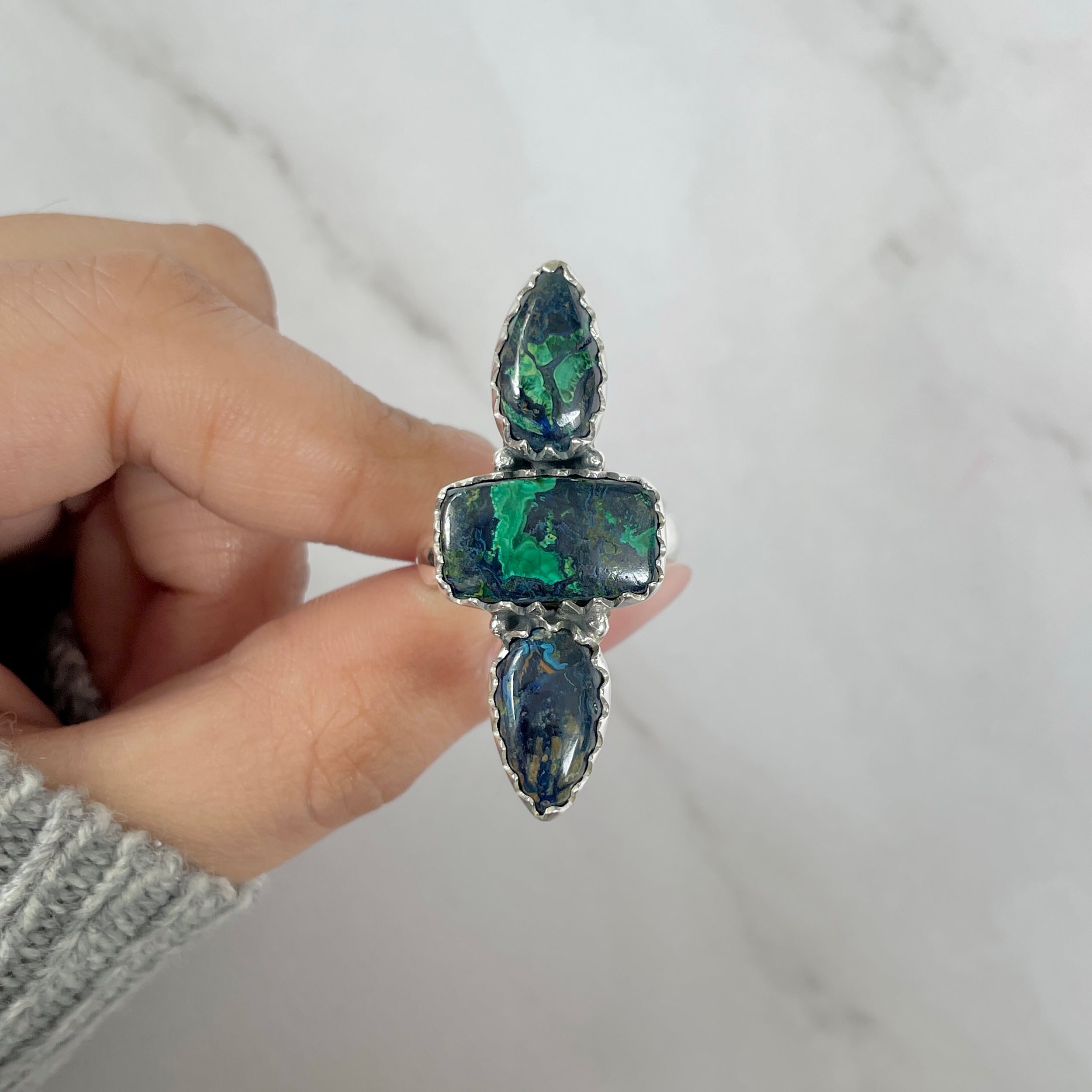 Azurite Malachite Adjustable Ring-(AZM-R-49.)