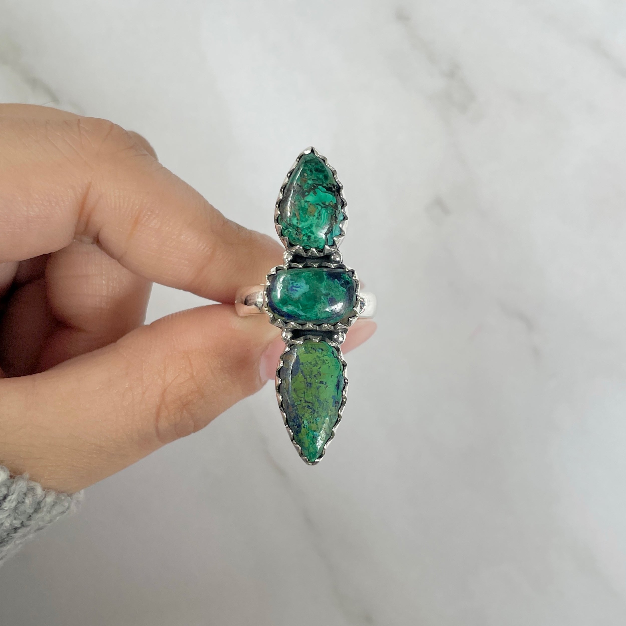 Azurite Malachite Adjustable Ring-(AZM-R-50.)