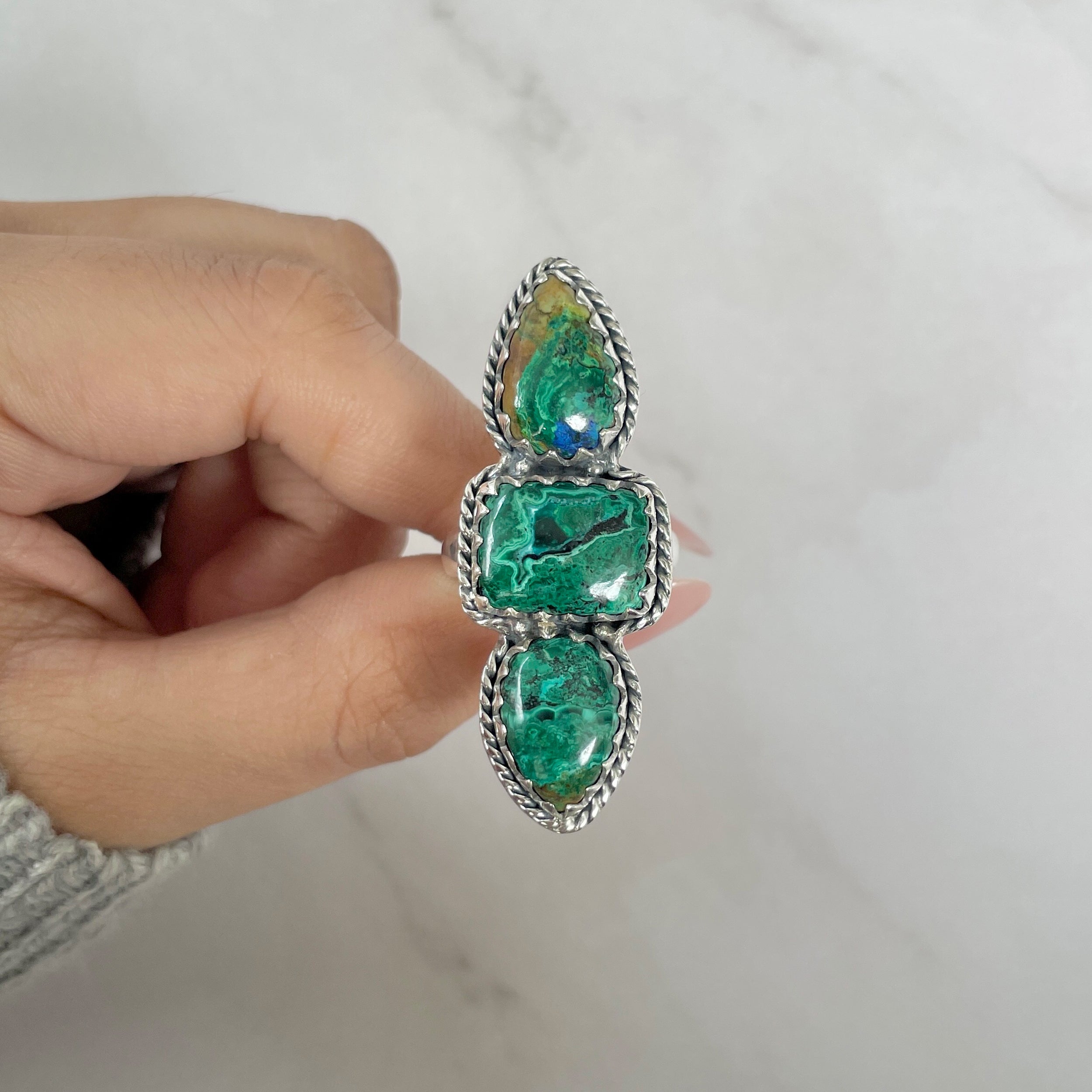 Azurite Malachite Adjustable Ring-(AZM-R-51.)