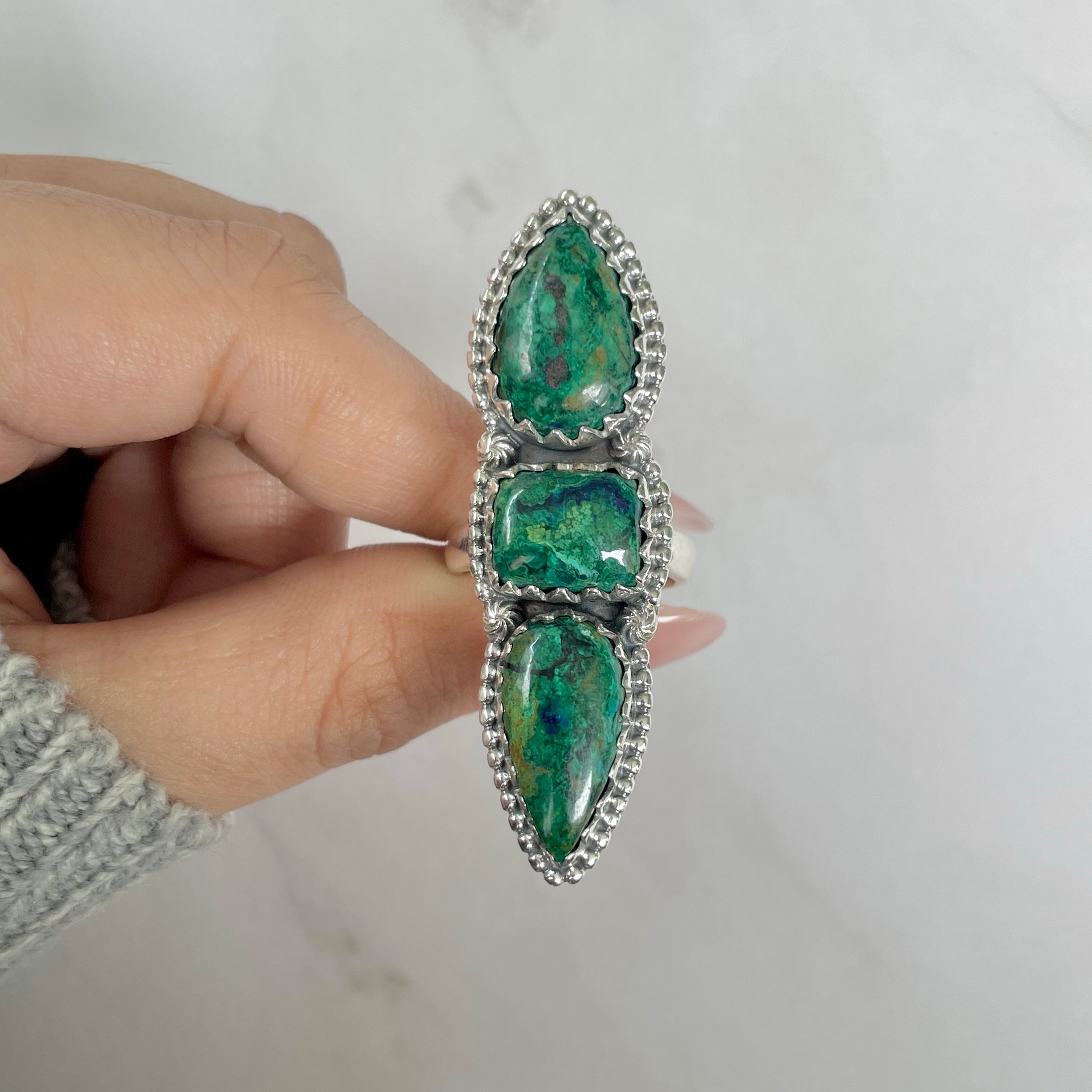 Azurite Malachite Adjustable Ring-(AZM-R-52.)