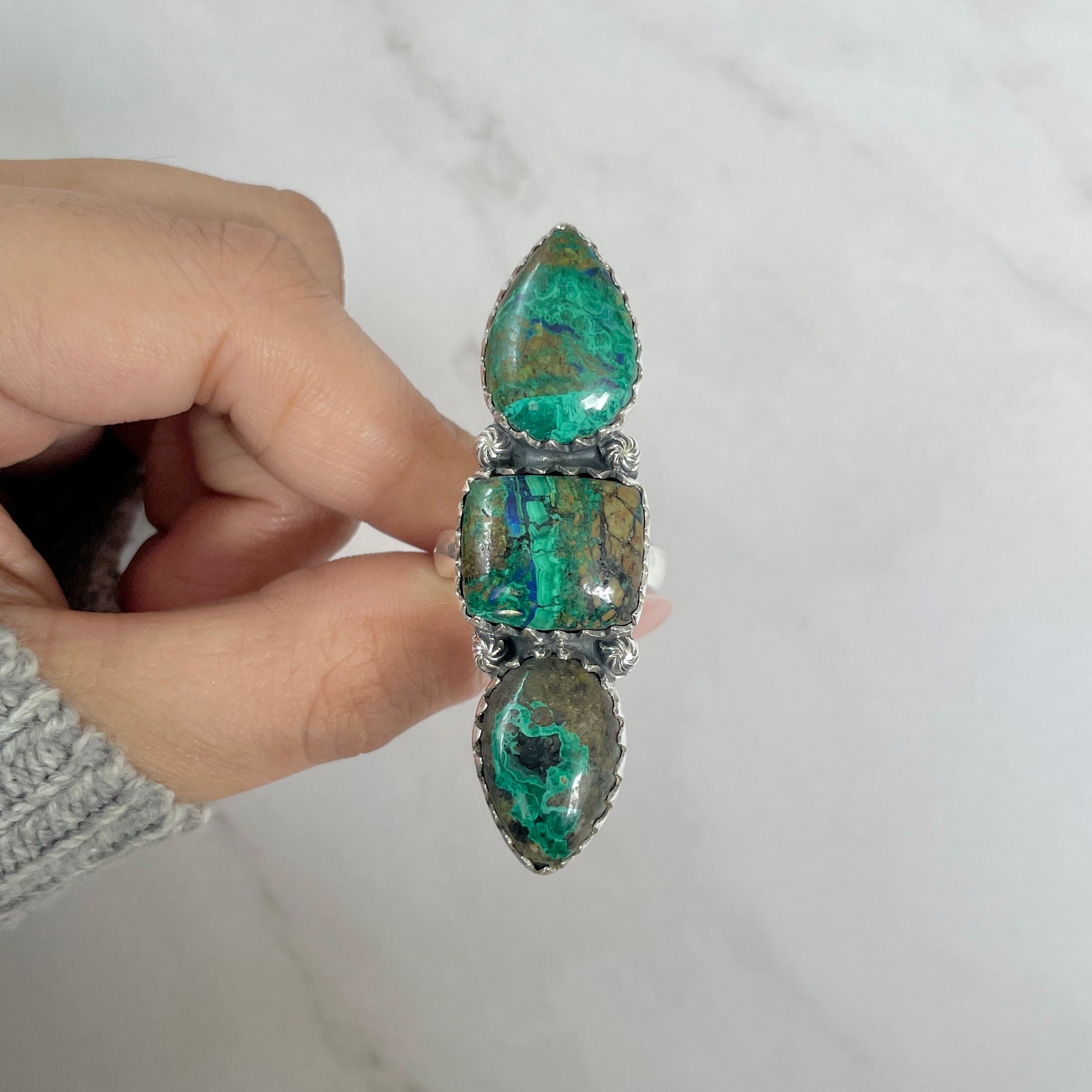 Azurite Malachite Adjustable Ring-(AZM-R-53.)