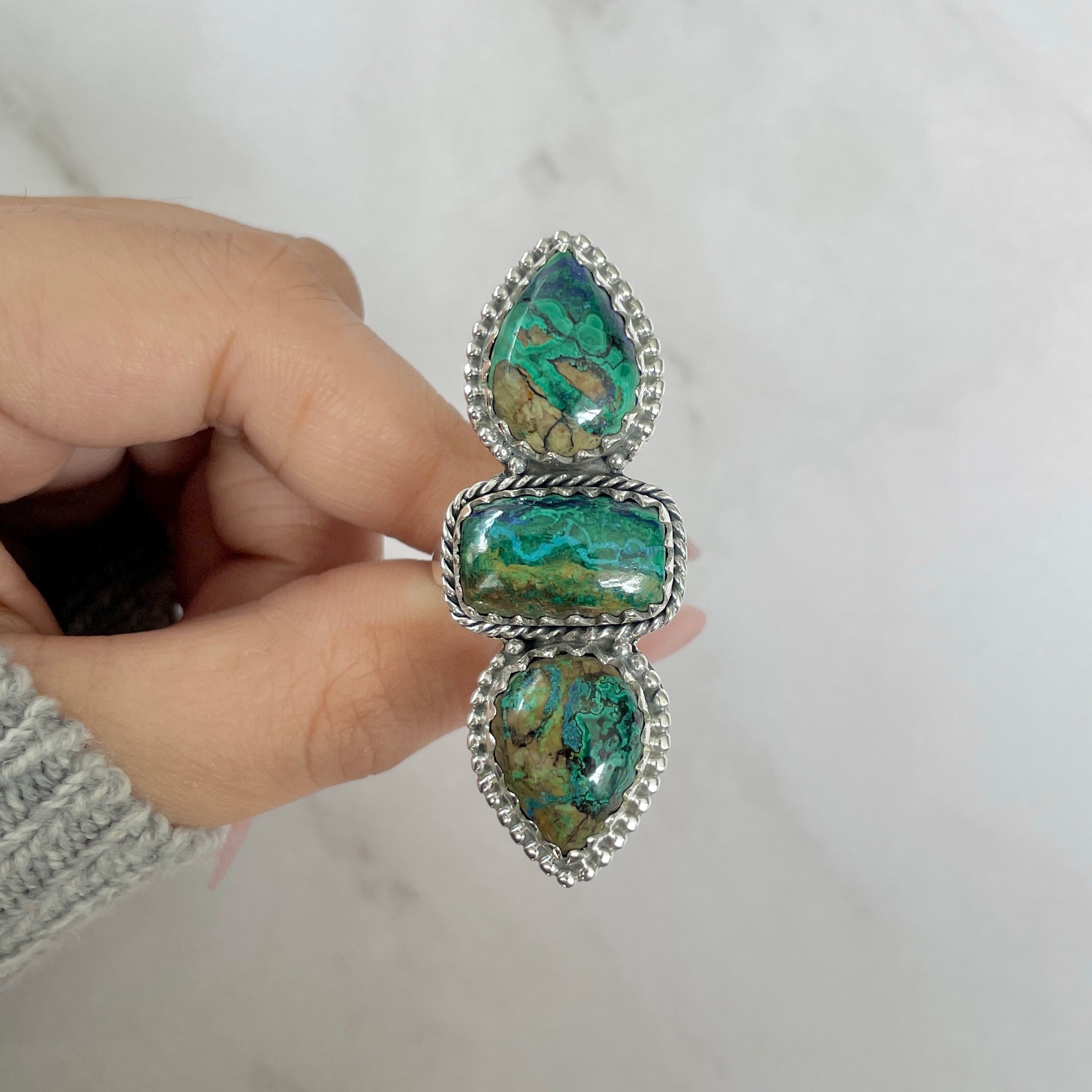 Azurite Malachite Adjustable Ring-(AZM-R-54.)