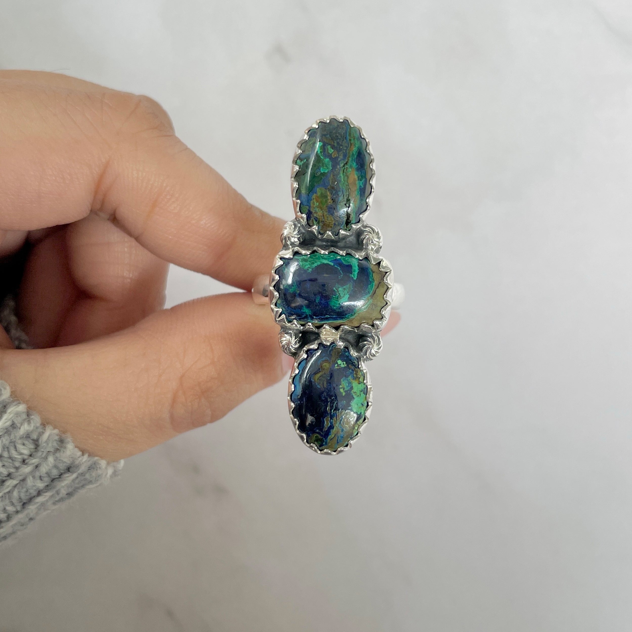 Azurite Malachite Adjustable Ring-(AZM-R-55.)