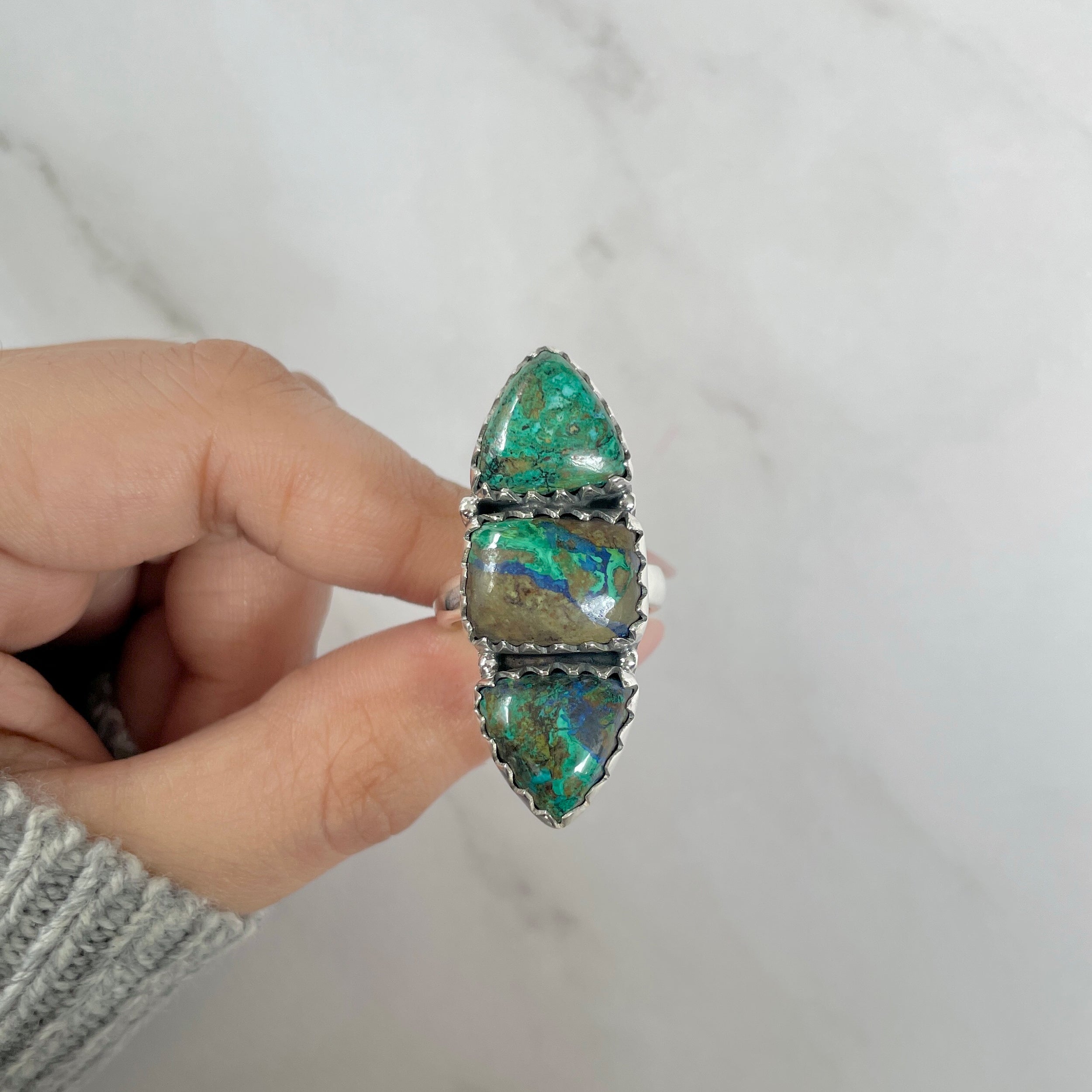 Azurite Malachite Adjustable Ring-(AZM-R-56.)