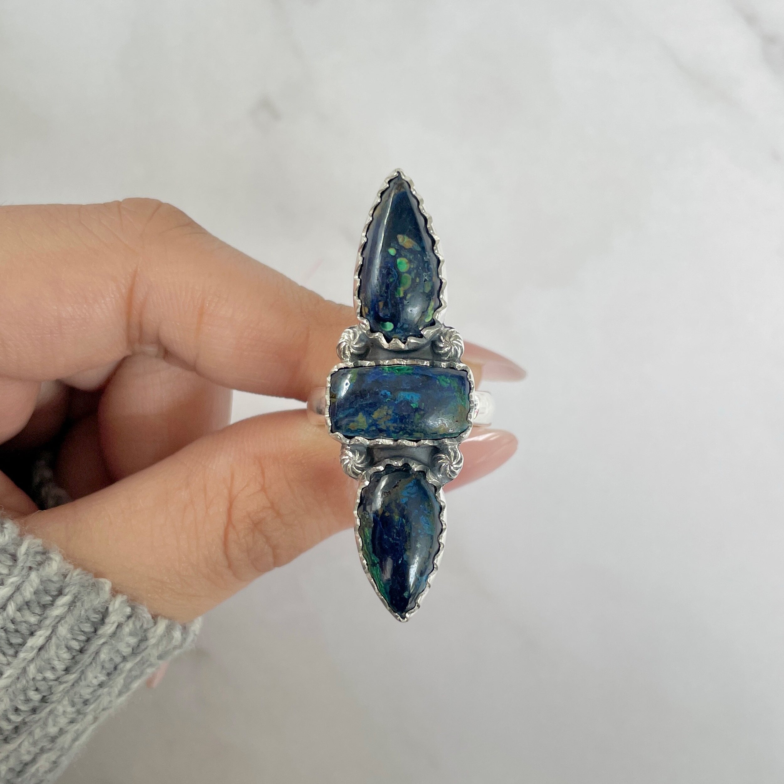 Azurite Malachite Adjustable Ring-(AZM-R-58.)