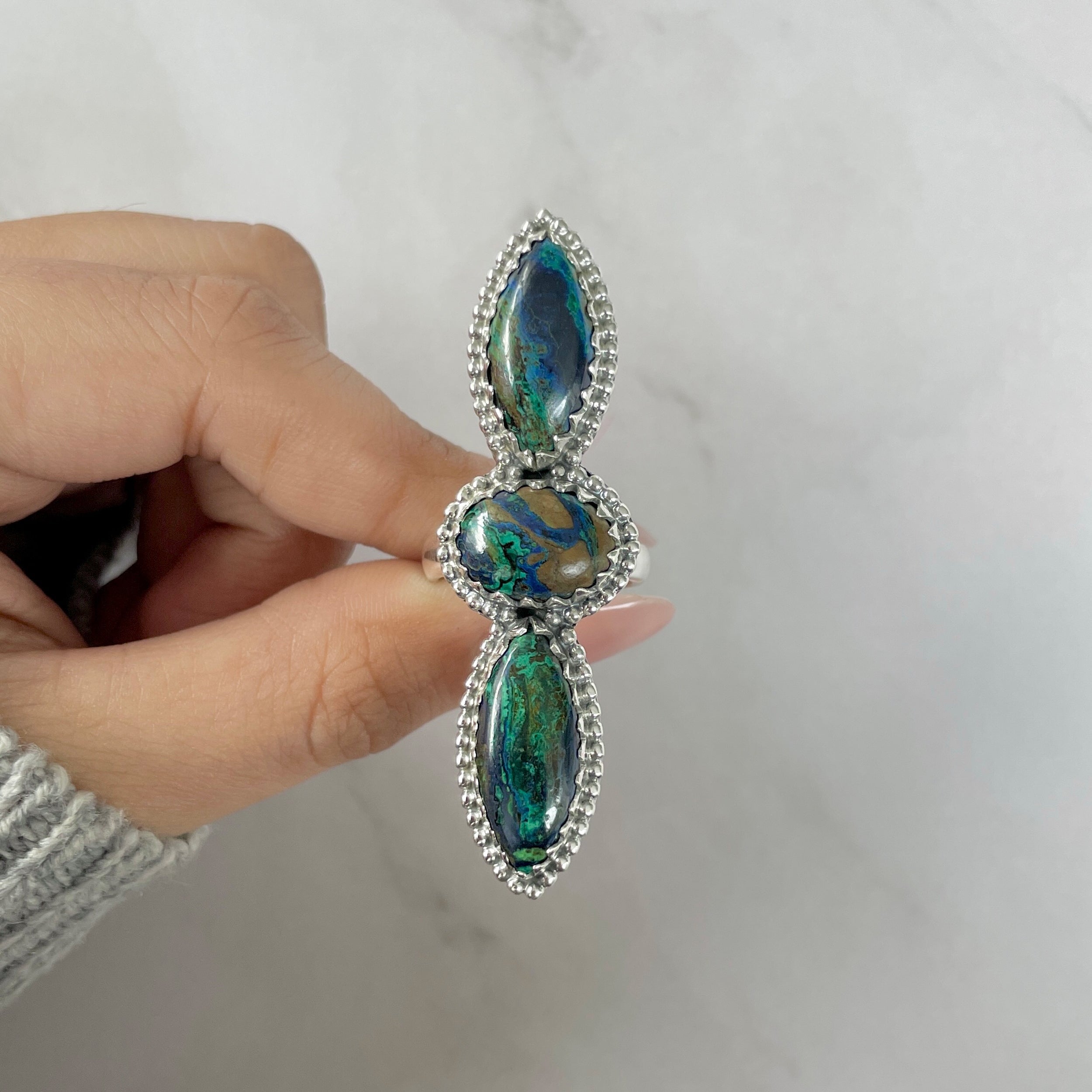 Azurite Malachite Adjustable Ring-(AZM-R-59.)