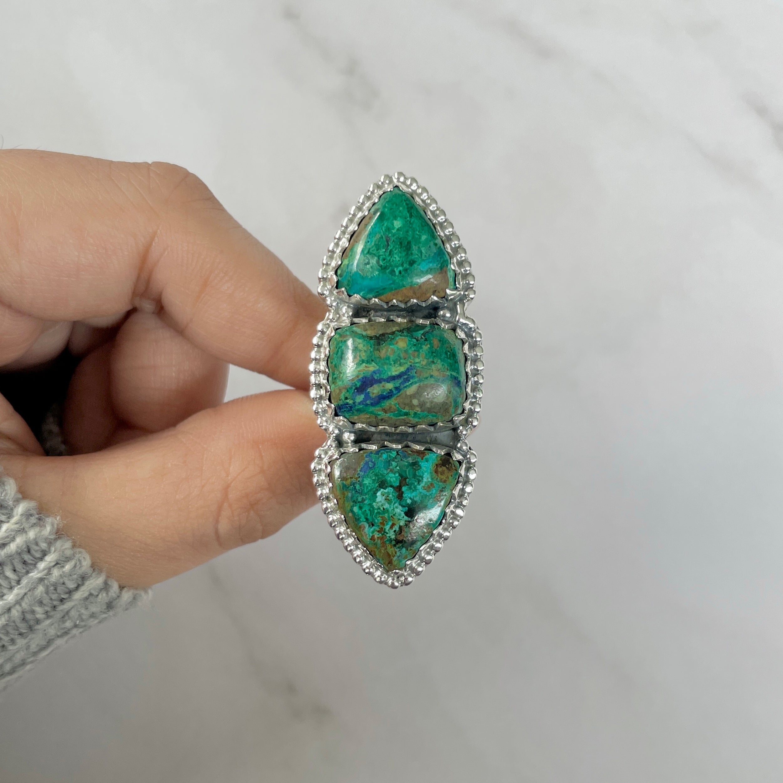 Azurite Malachite Adjustable Ring-(AZM-R-60.)