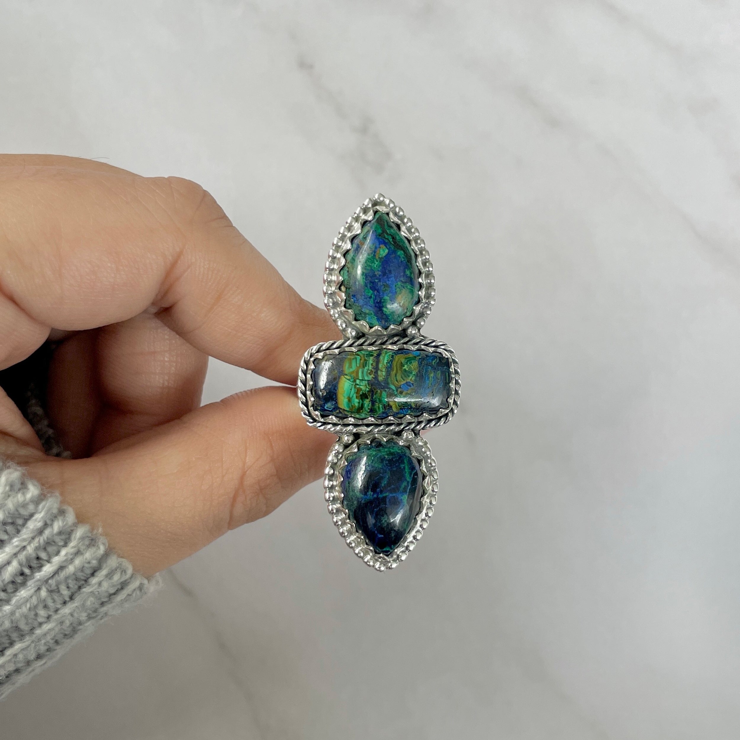 Azurite Malachite Adjustable Ring-(AZM-R-61.)